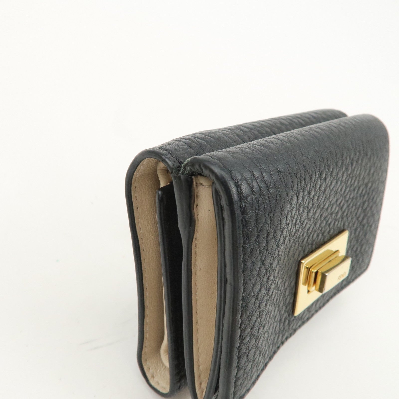 FENDI Leather Peekaboo Micro Wallet Black Gold Hardware 8M0426