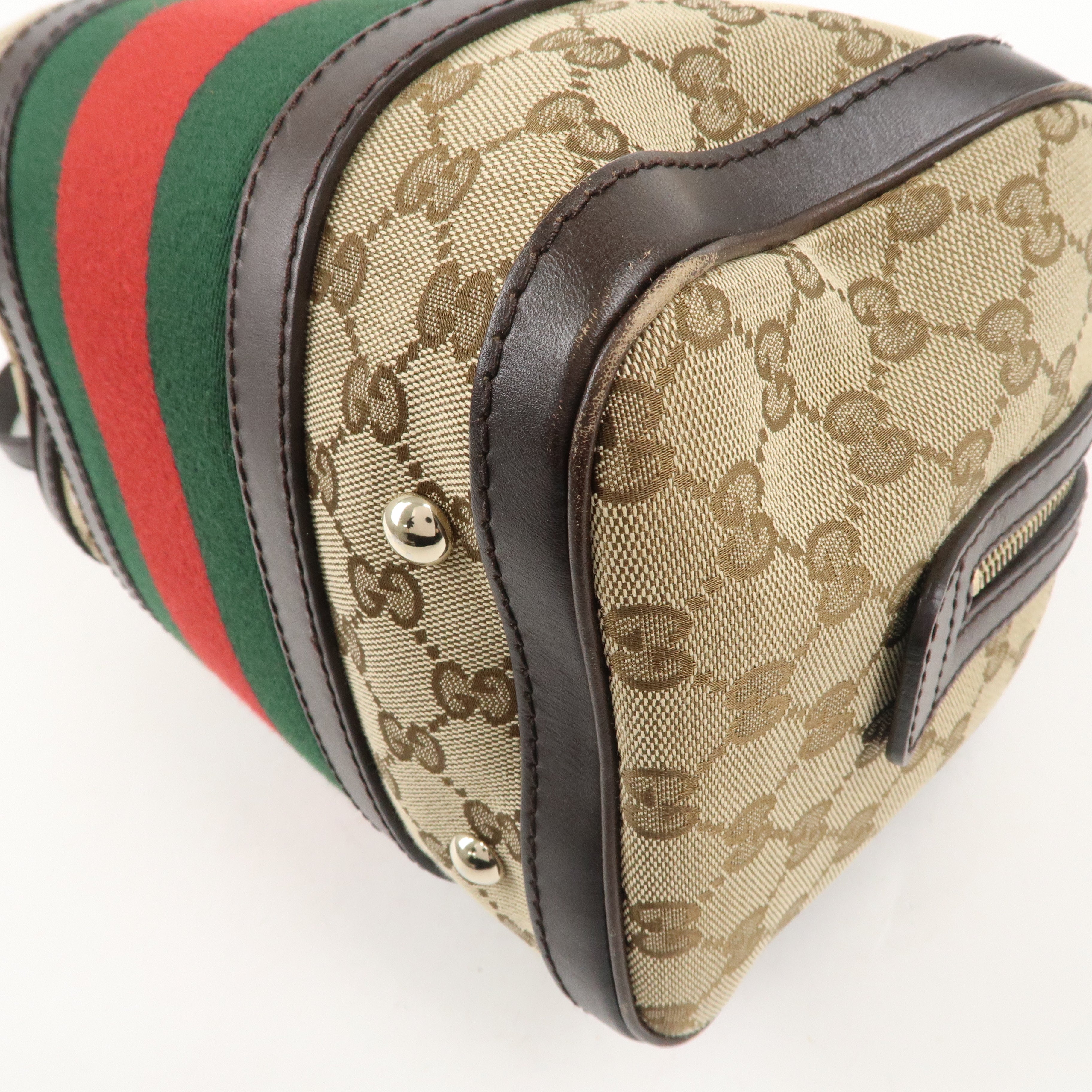 GUCCI Sherry GG Canvas Leather Boston Bag Beige Brown 269876