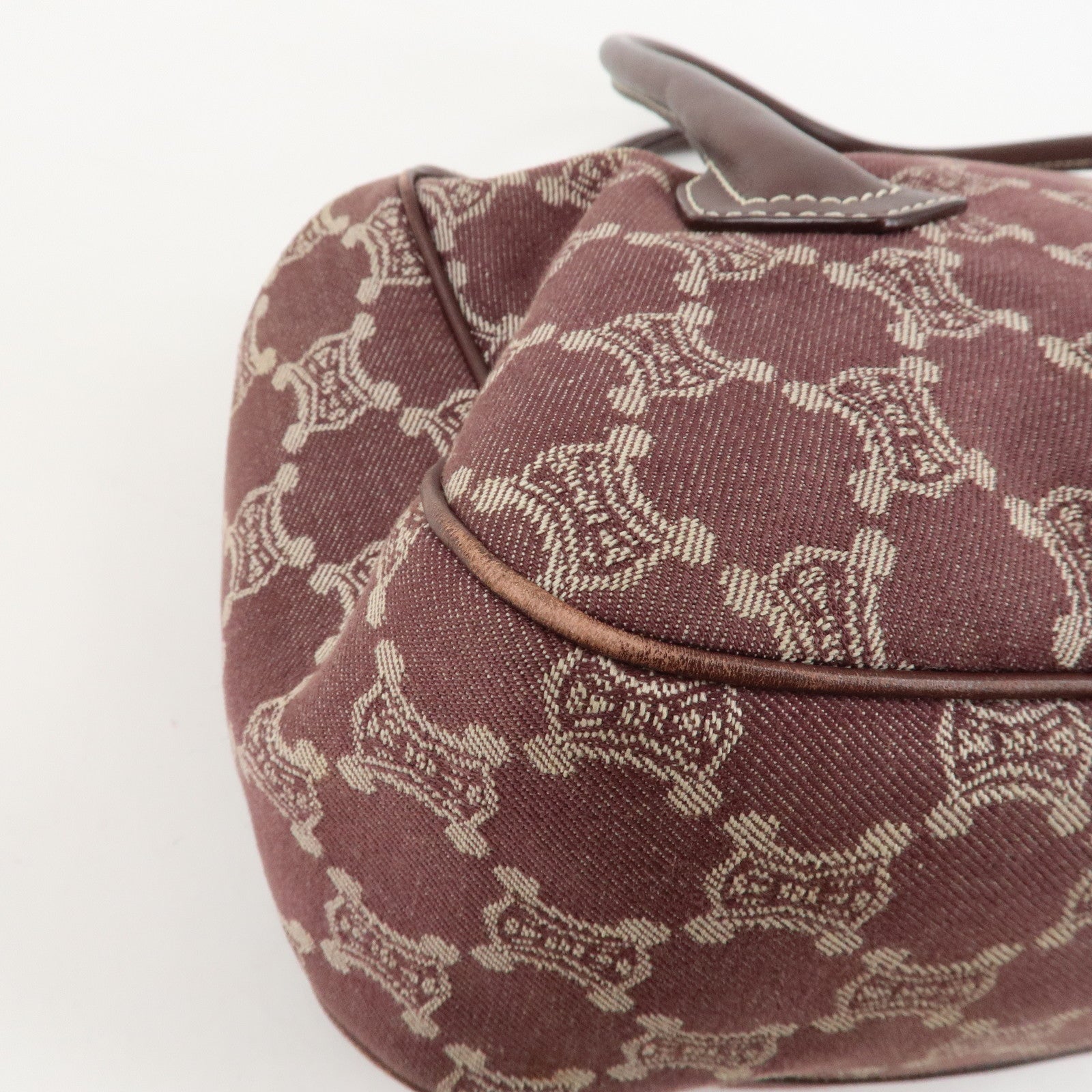 CELINE Macadam Denim Leather Tote Shoulder Bag Bordeaux White Used