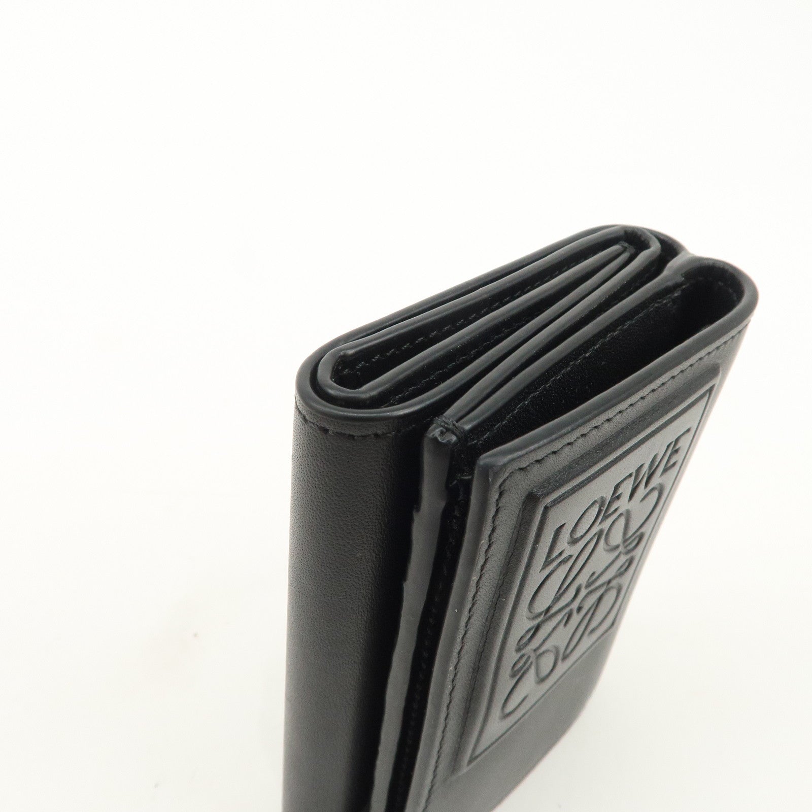 LOEWE Anagram Leather Tri-fold Wallet Black Used