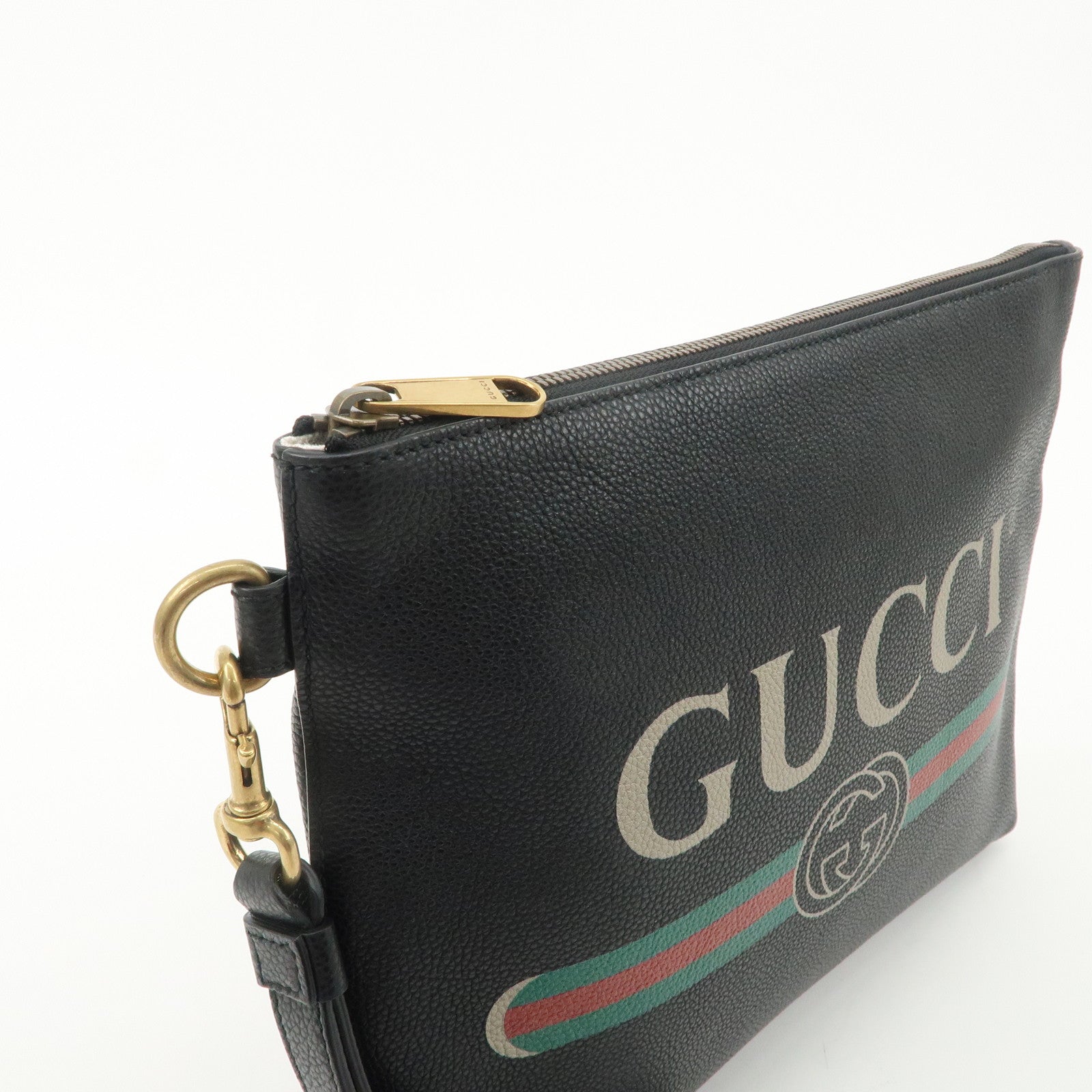 GUCCI Leather Portfolio Medium Clutch Bag Black 572770 Used