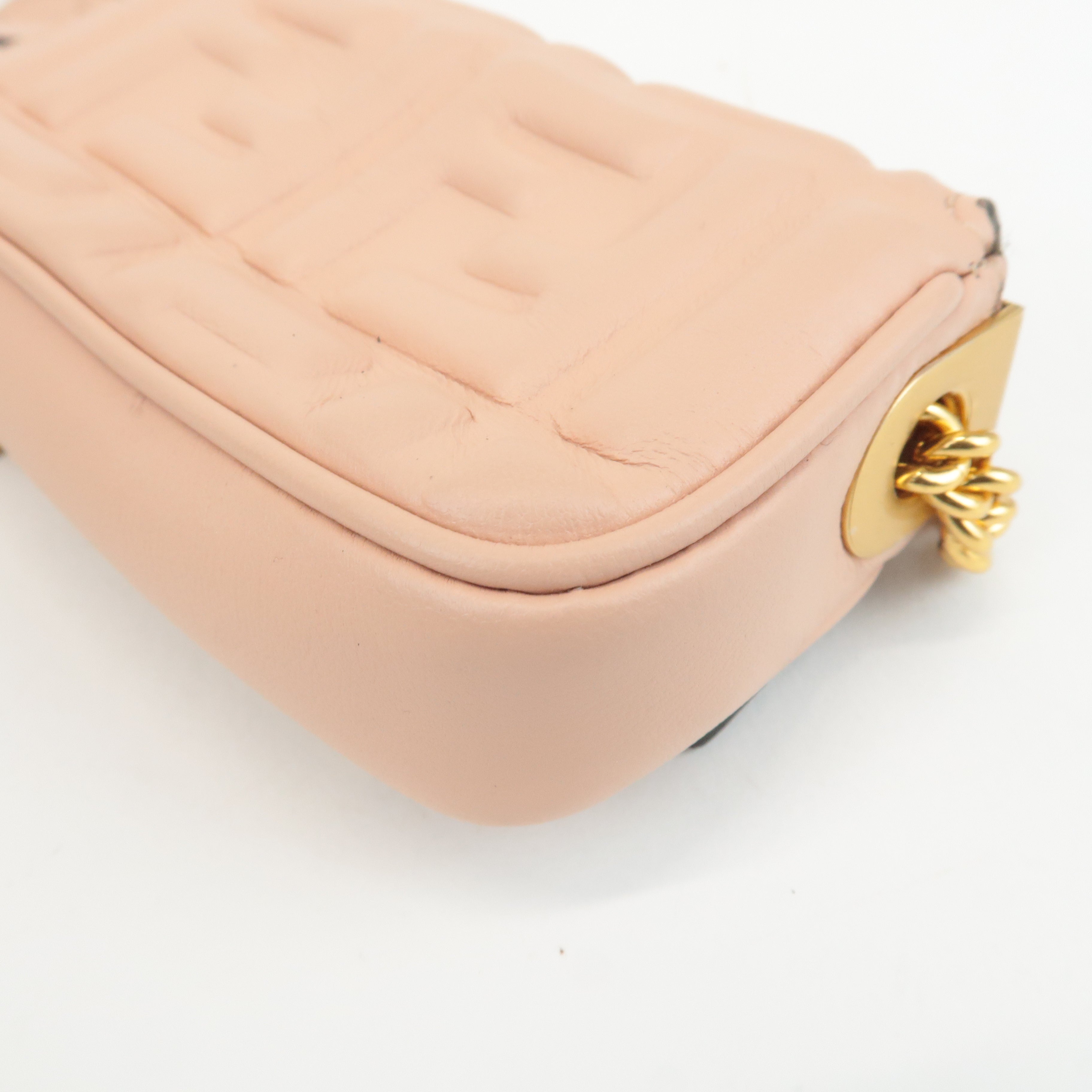 FENDI Leather Nano Baguette Chain Shoulder Bag Baby Pink 7AS143