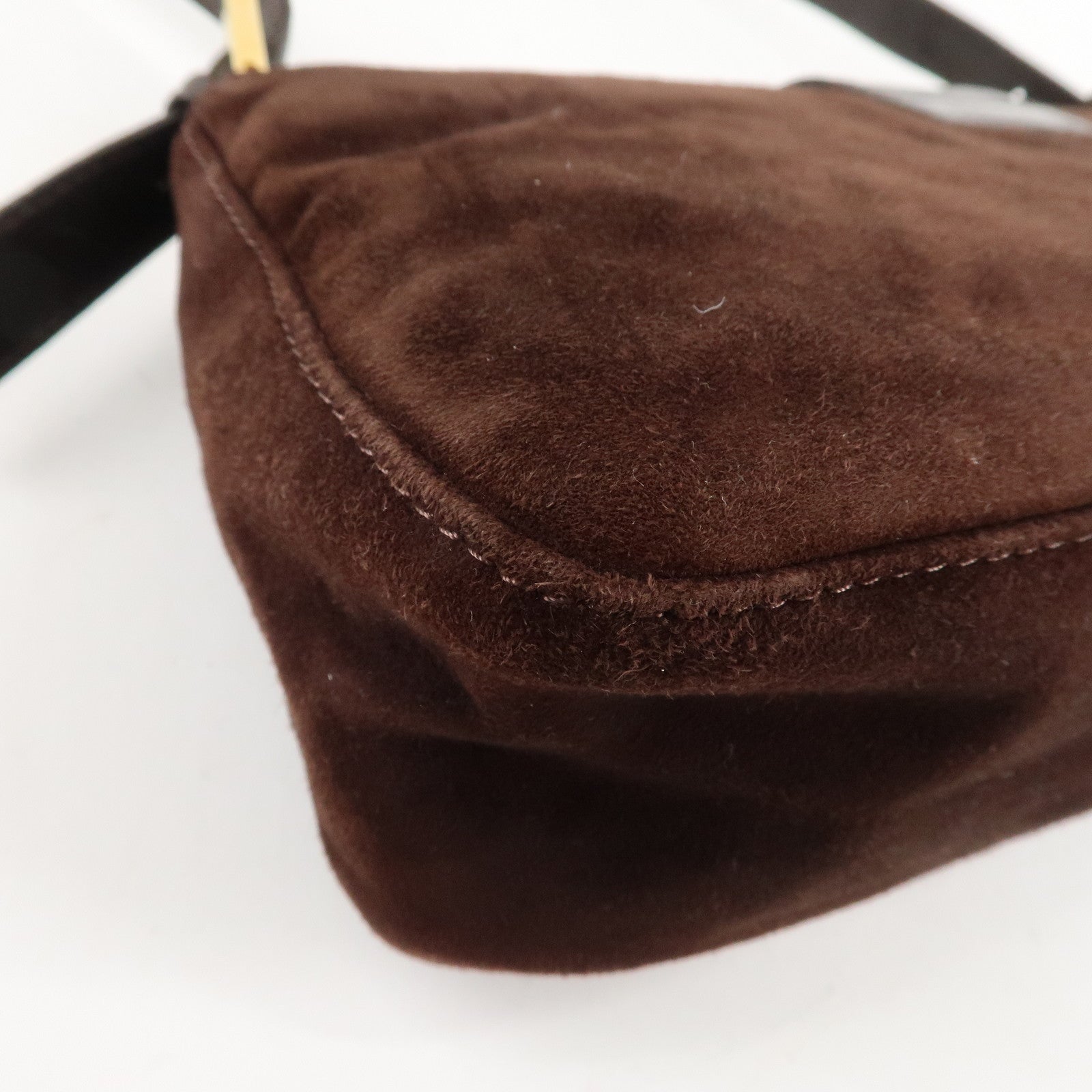 FENDI Suede Leather Shoulder Bag Dark Brown 26722 Used