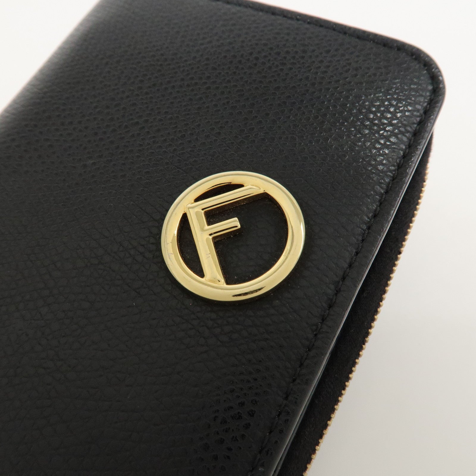 FENDI F is FENDI Leather Bi-fold Wallet Black Gold HDW 8M0407