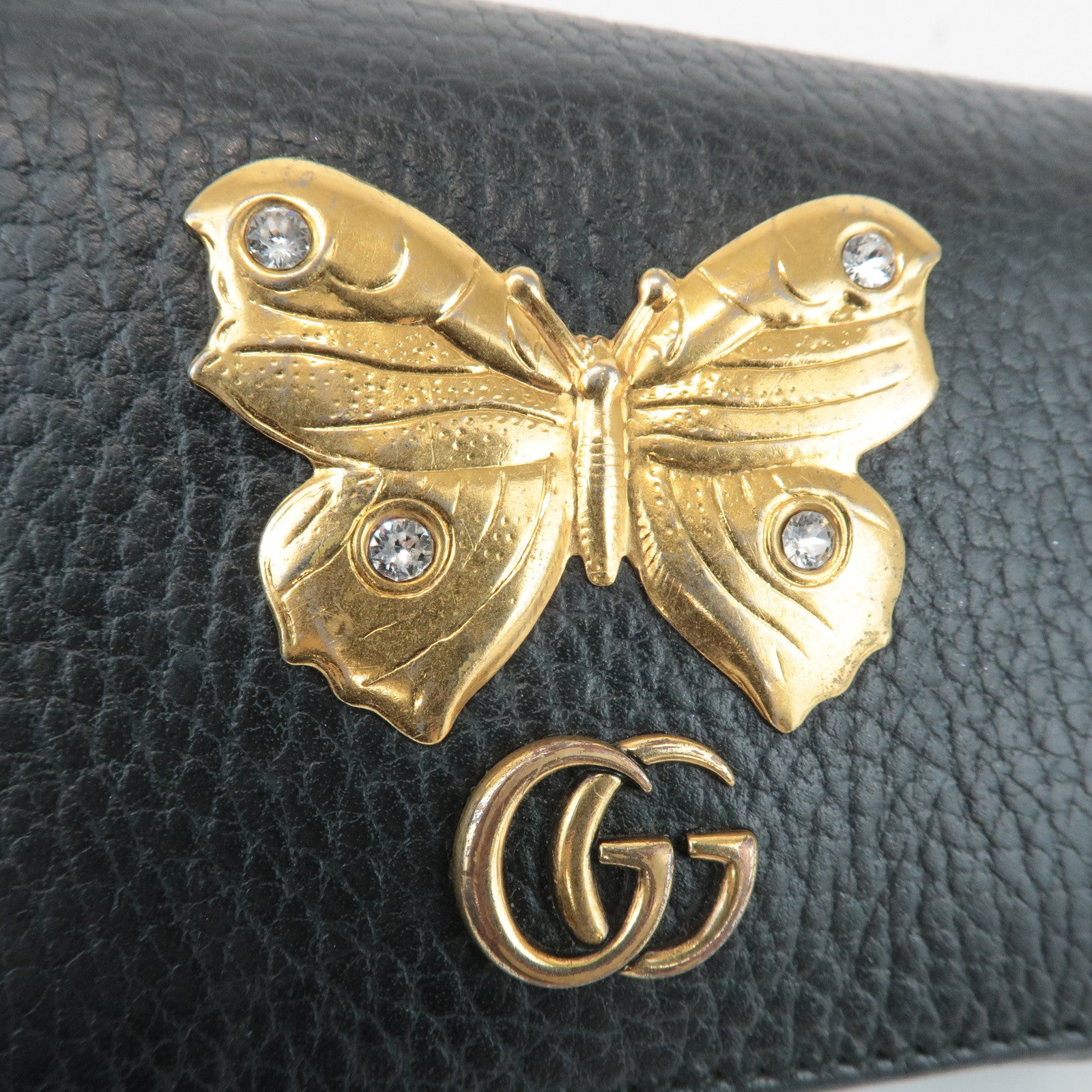 GUCCI GG Marmont Leather Butterfly Bi-fold Compact Wallet Black