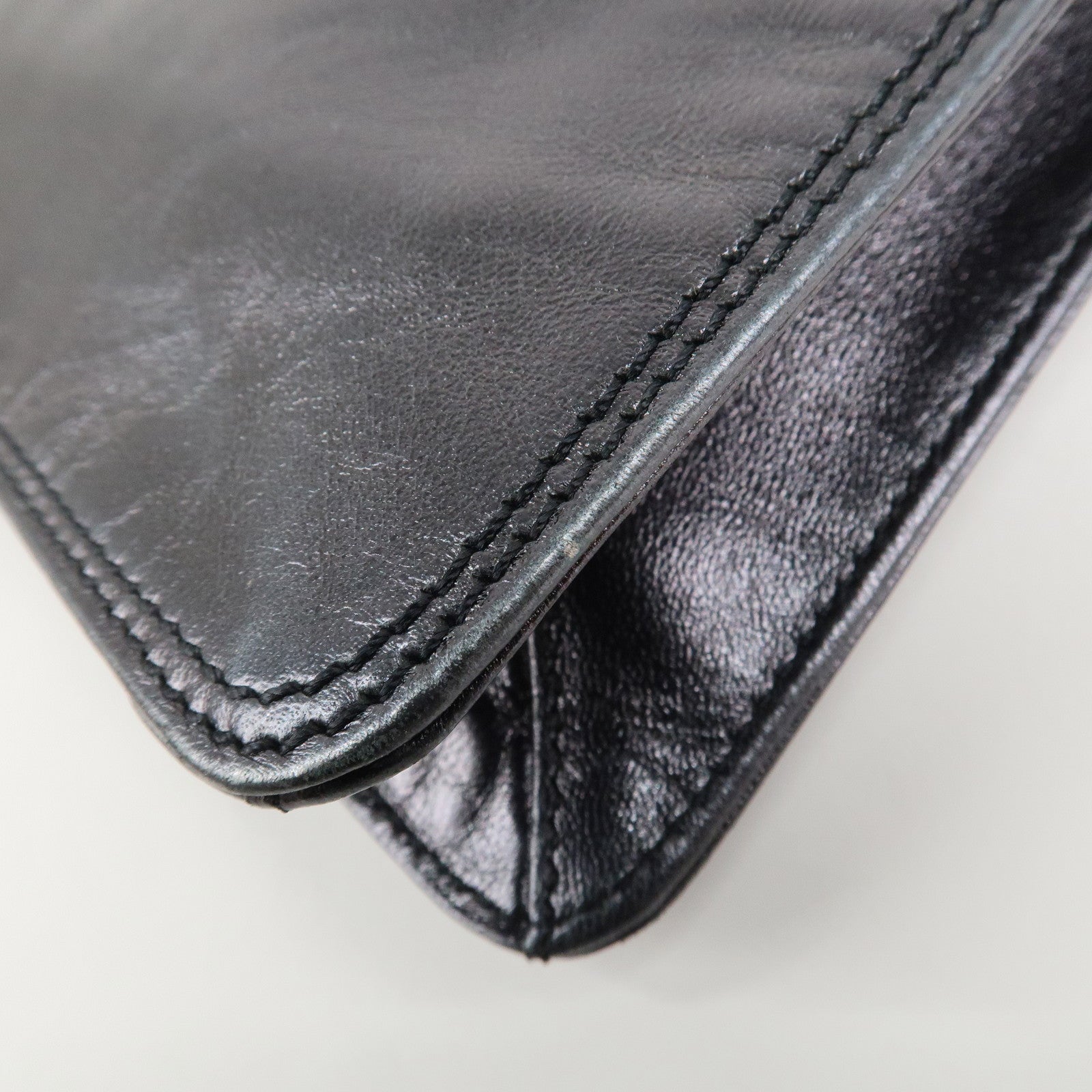 CHANEL Leather Logo Shoulder Bag Hand Bag Black Used