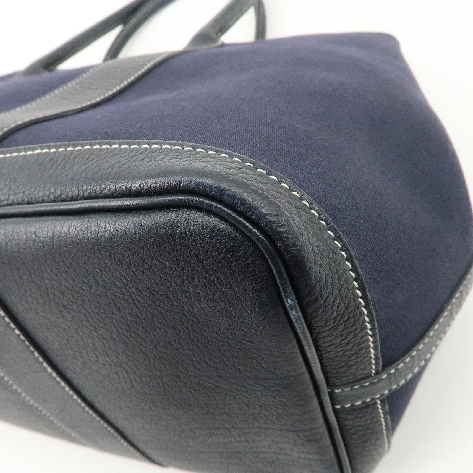 HERMES Toile Officier Leather Garden Party Tote Bag I Stamped Used