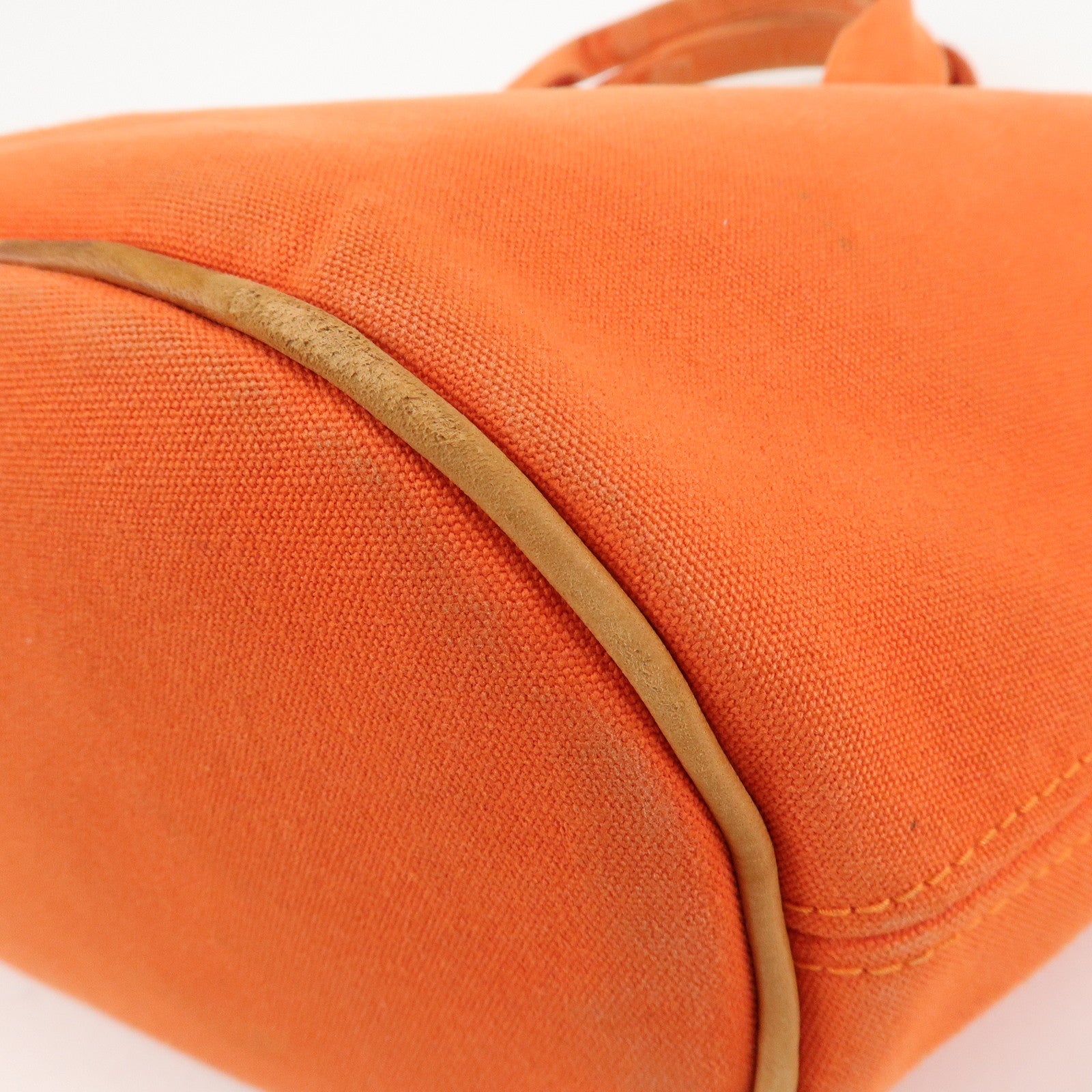 HERMES Canvas Leather Panied Plage PM Tote Bag Orange Used