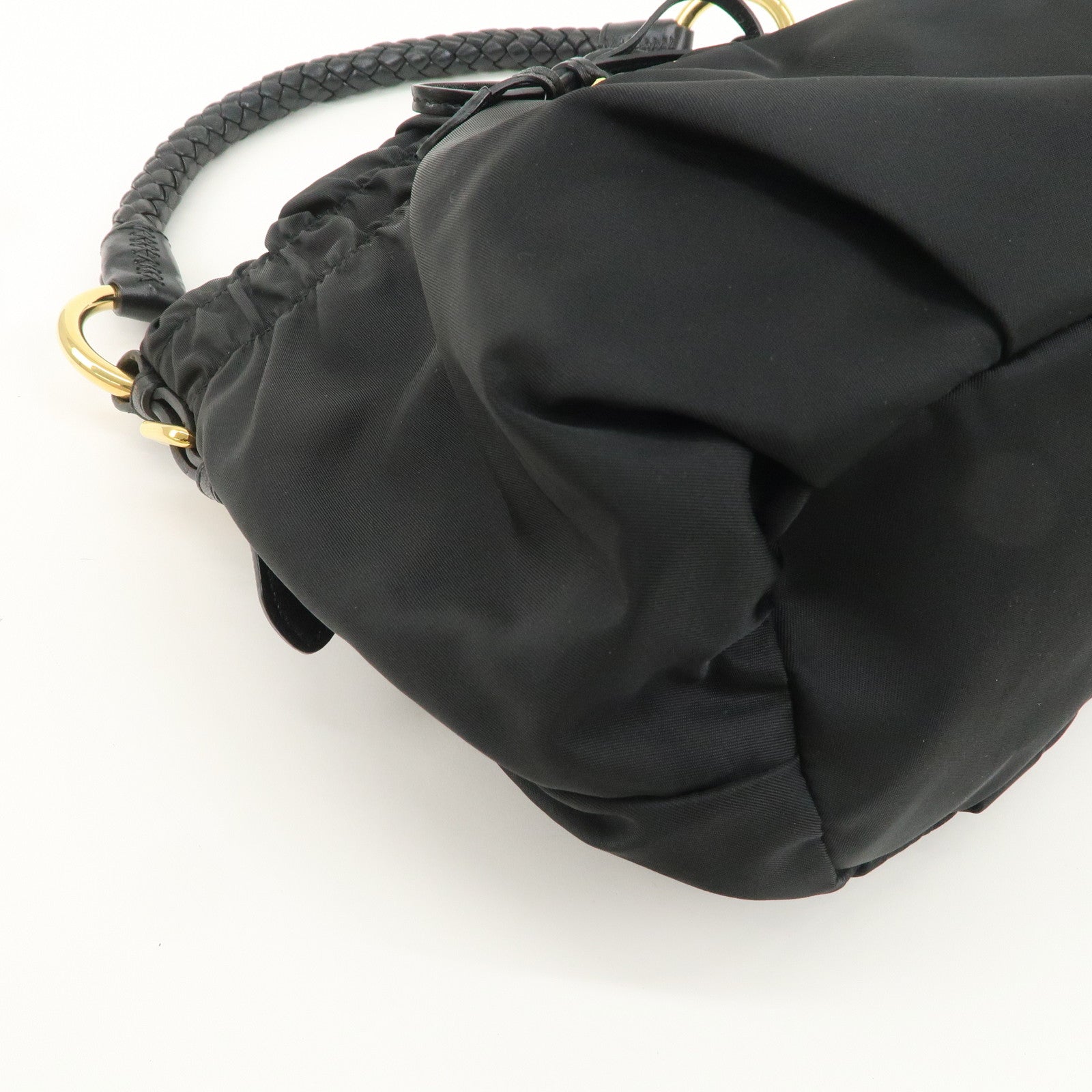 PRADA Nylon Leather Ribbon Shoulder Bag Hand Bag Black BR4237