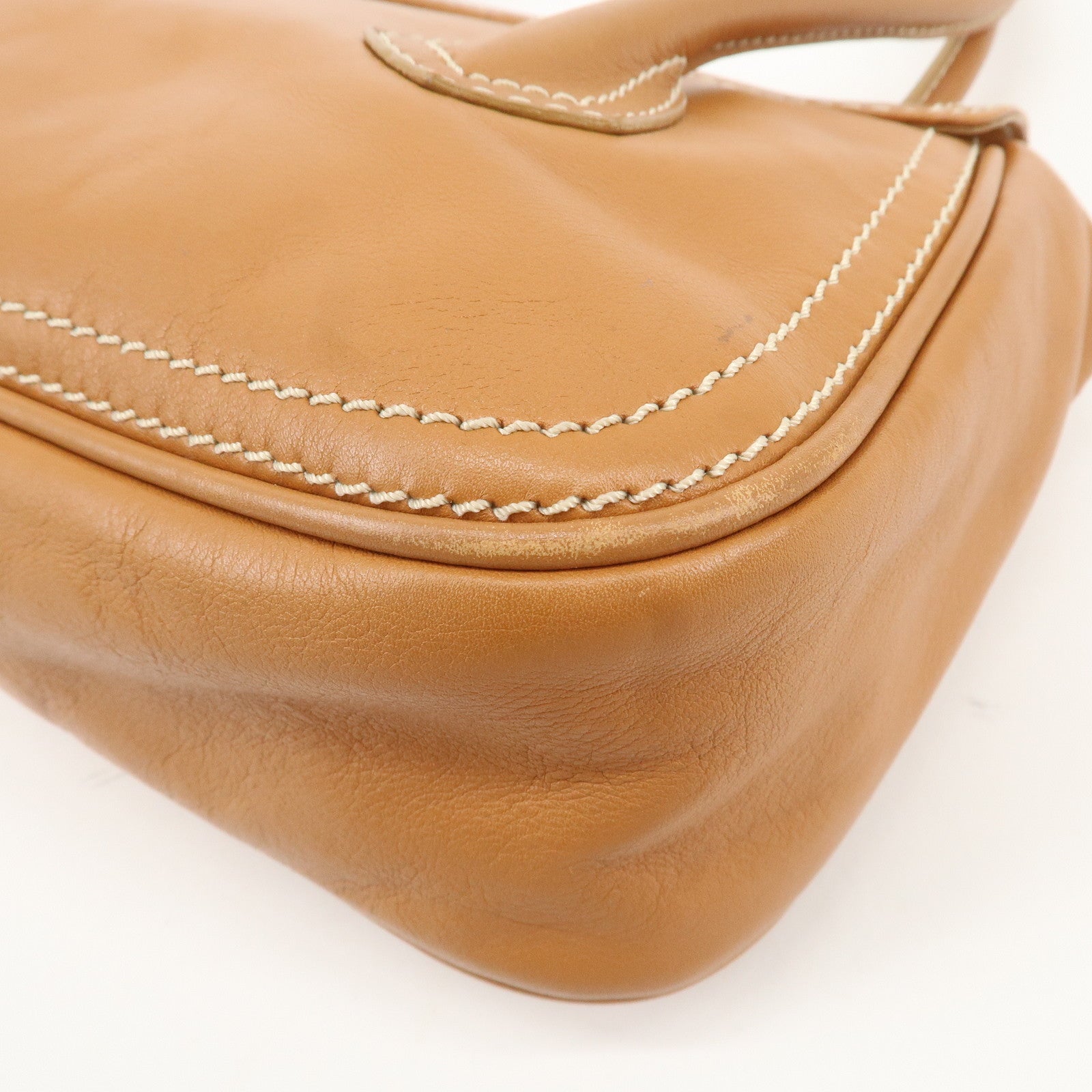 CELINE Leather Large Chouquette Shoulder Bag Light Brown Used