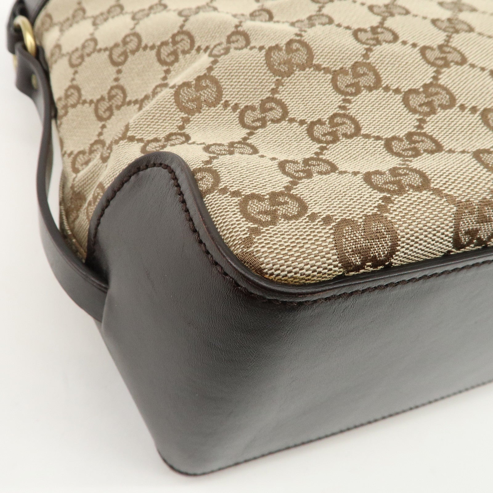 GUCCI GG Canvas Leather Tote Bag Beige Dark Brown 106251 Used