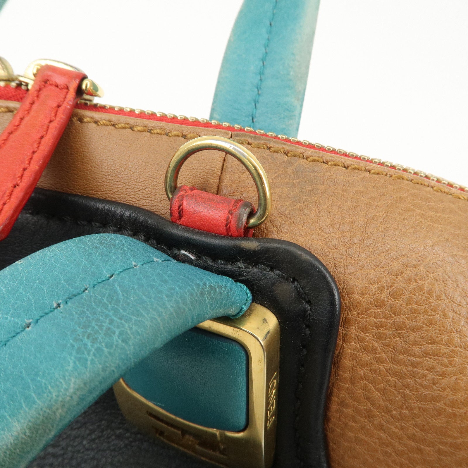 FENDI Cameleon Leather 2WAY Bag Black Brown Blue Red 8BL110 Used