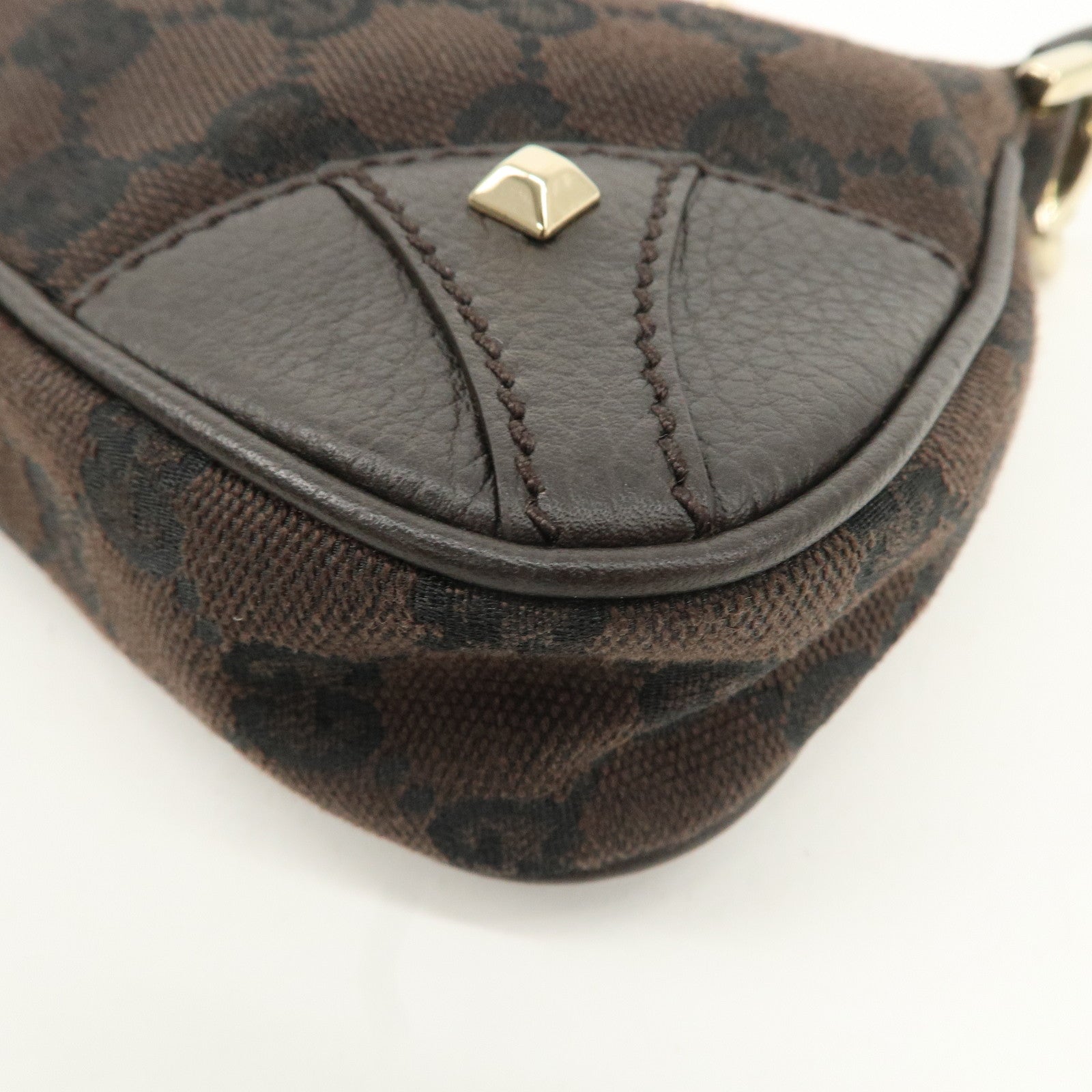 GUCCI GG Canvas Leather Chain Shoulder Bag Dark Brown 27383