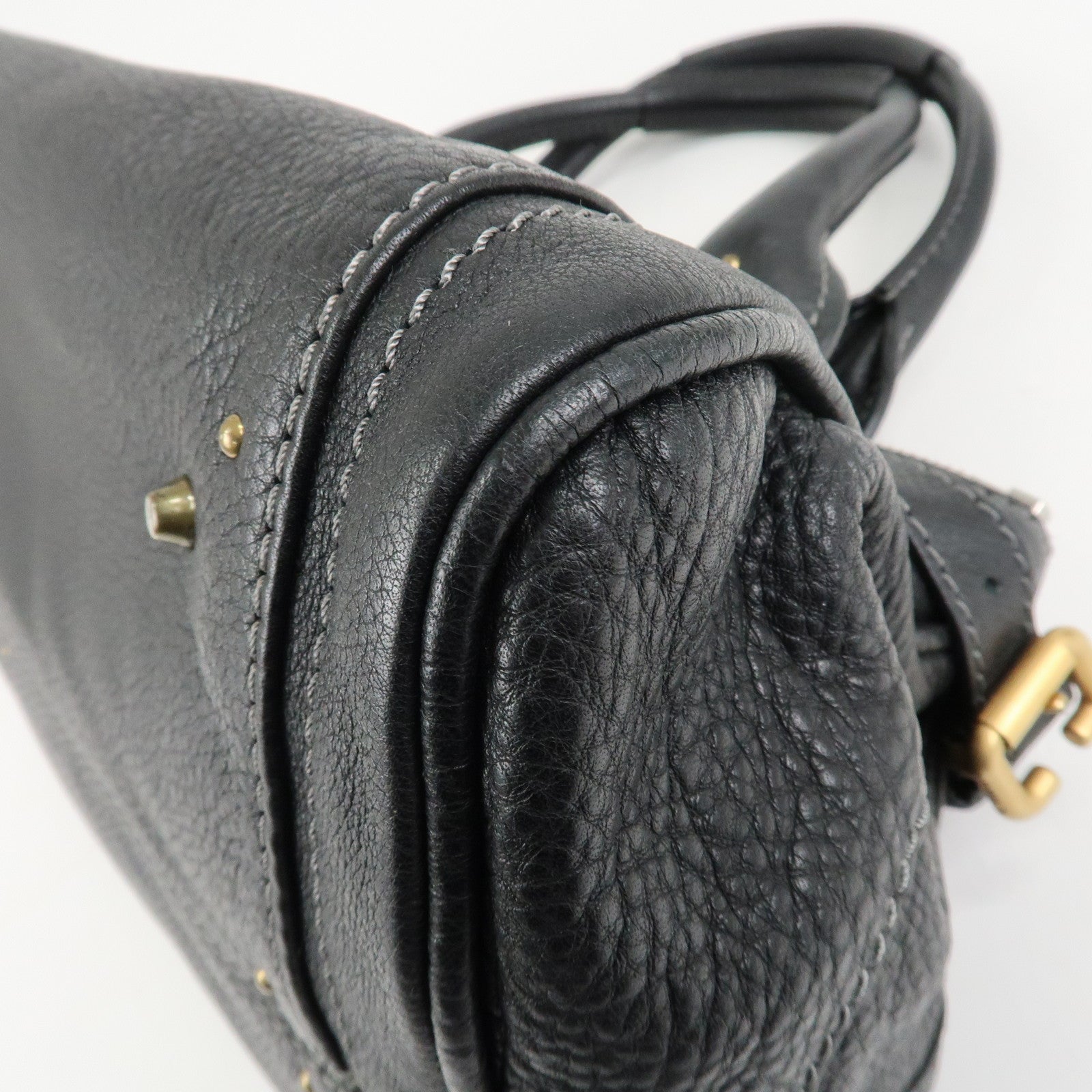 Chloe Paddington Leather Hand Bag Shoulder Bag Medium Black Used