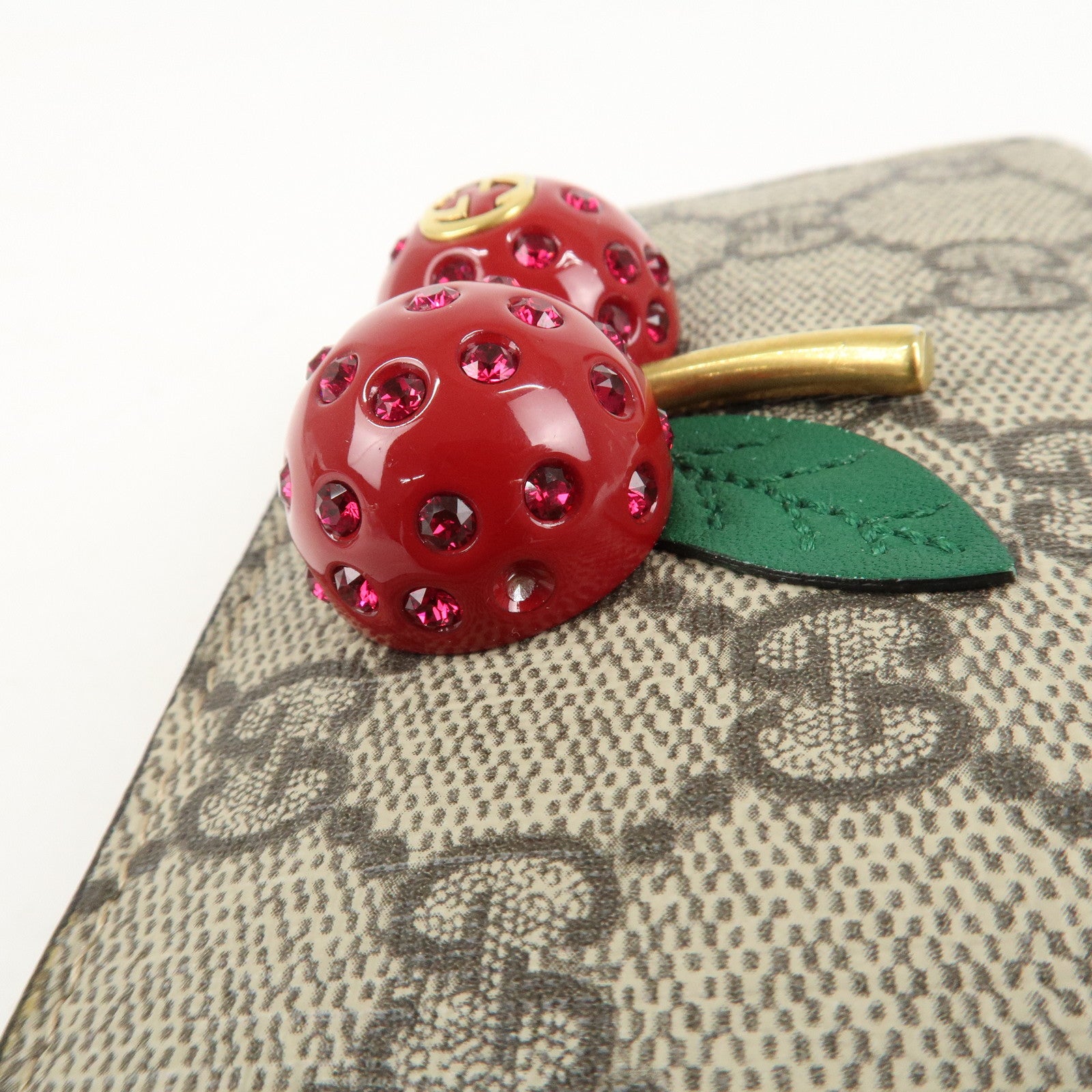 GUCCI Interlocking G GG Supreme Cherry Compact Wallet 476050 Used