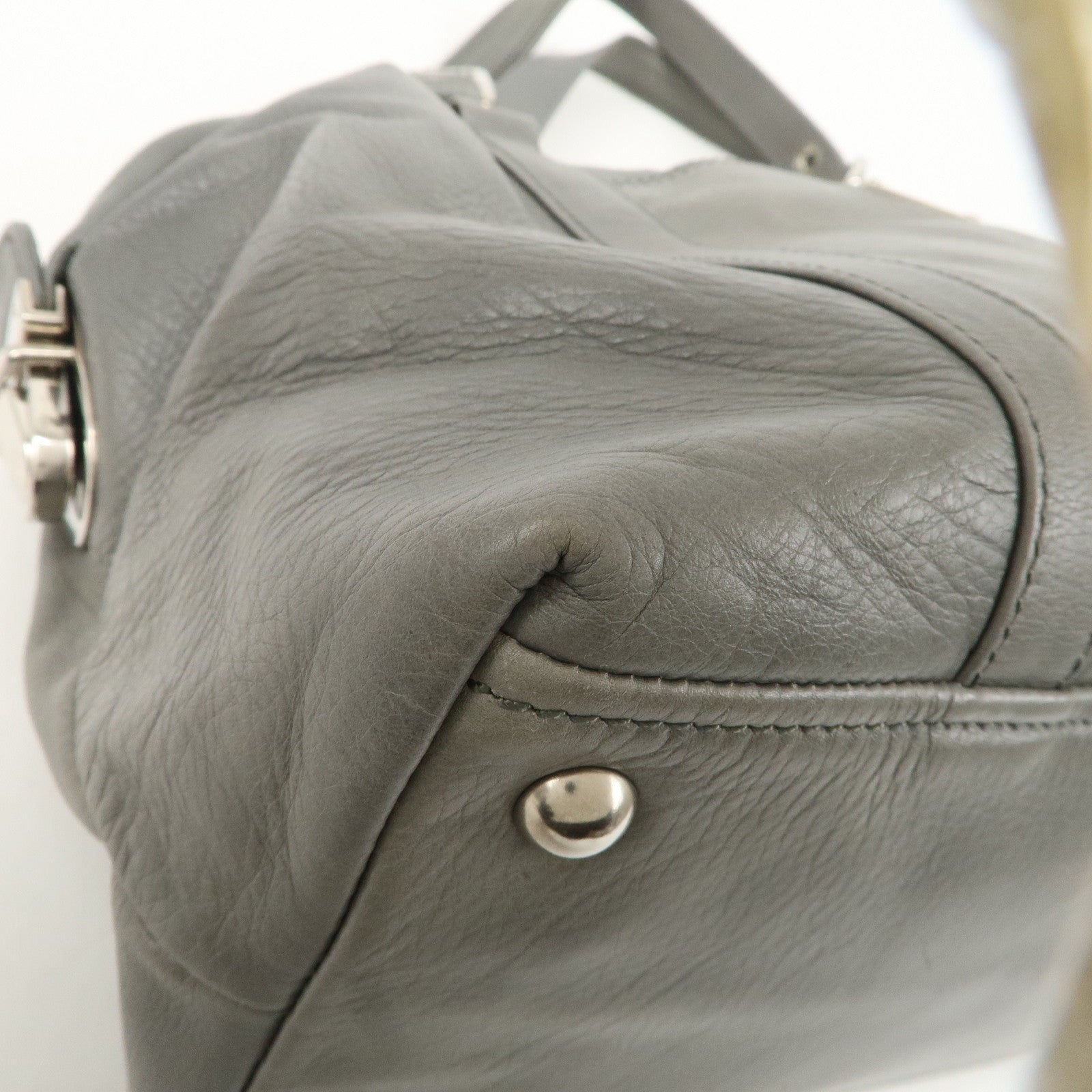 PRADA Leather Boston Bag Shoulder Bag Gray Silver Hardware