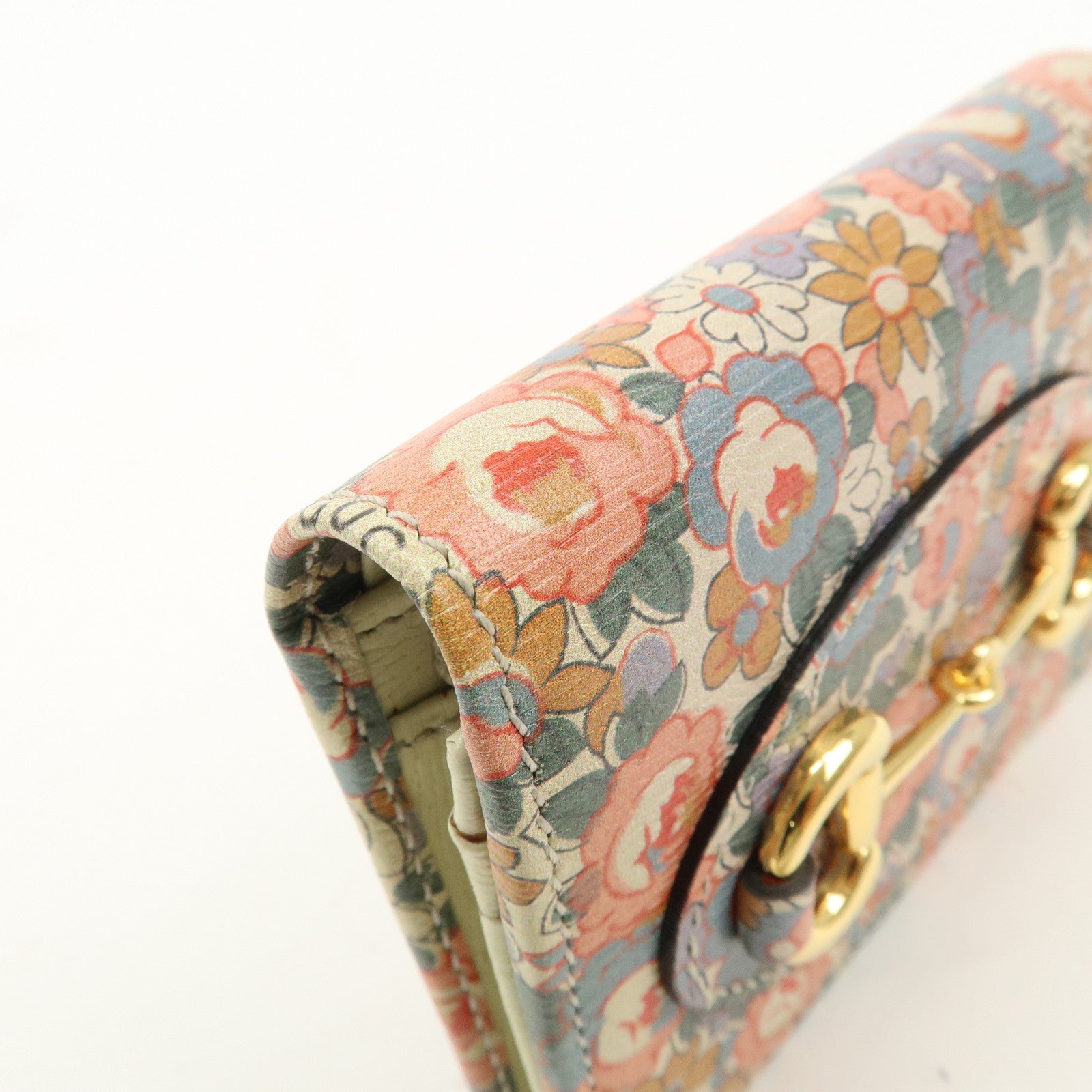 GUCCI Horsebit Leather Liberty B-ifold Wallet Flower Pint 621887