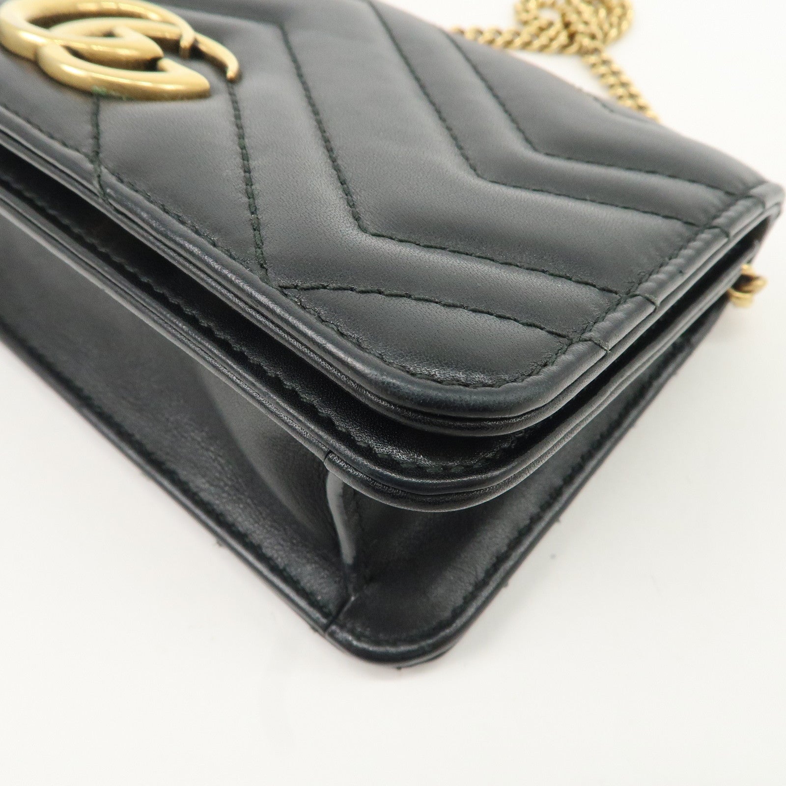 GUCCI GG Marmont Leather Chain Shoulder Bag Black 488426