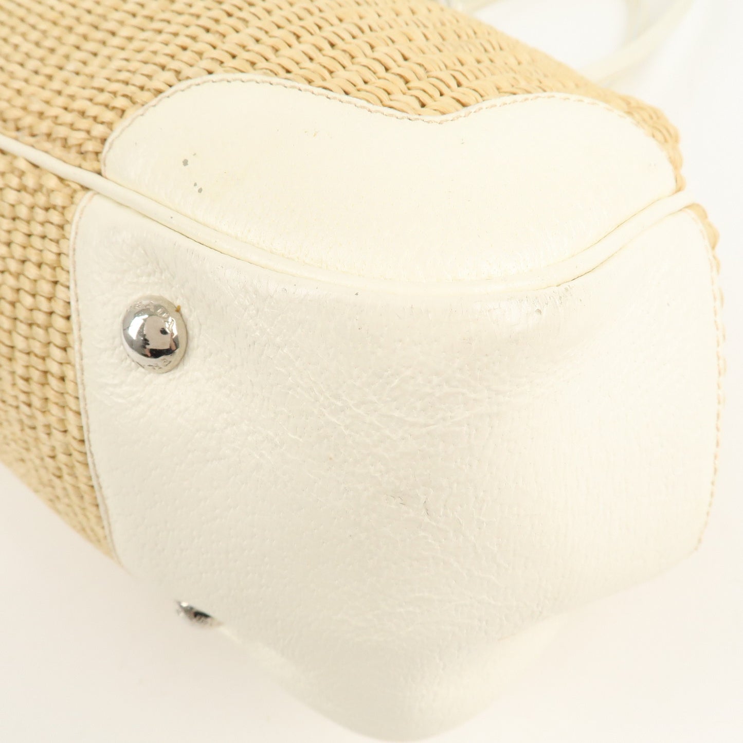 PRADA Logo Raffia Leather Hand Bag Shoulder Bag Ivory BR3508