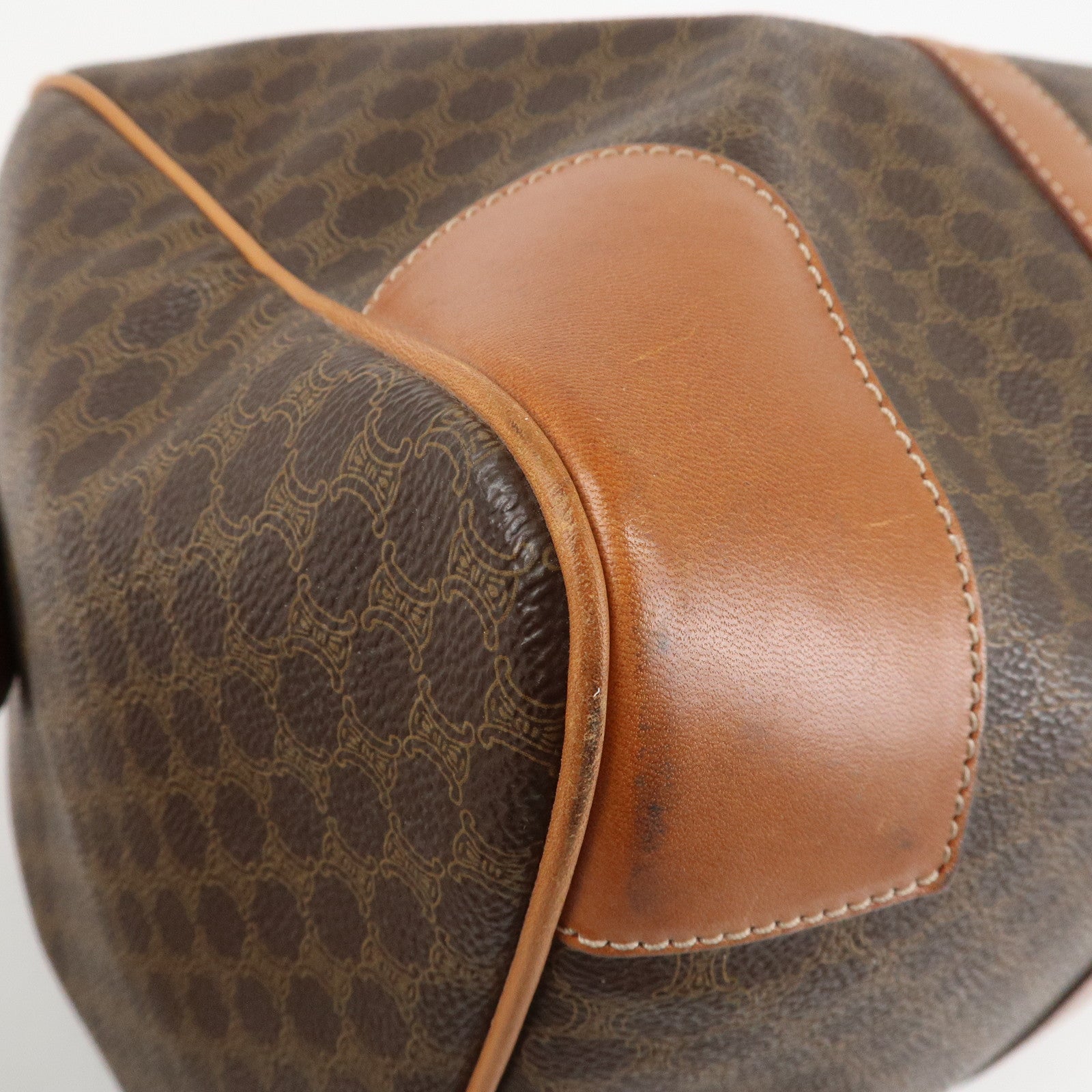 CELINE Macadam PVC Leather Boston Bag Hand Bag Brown Used