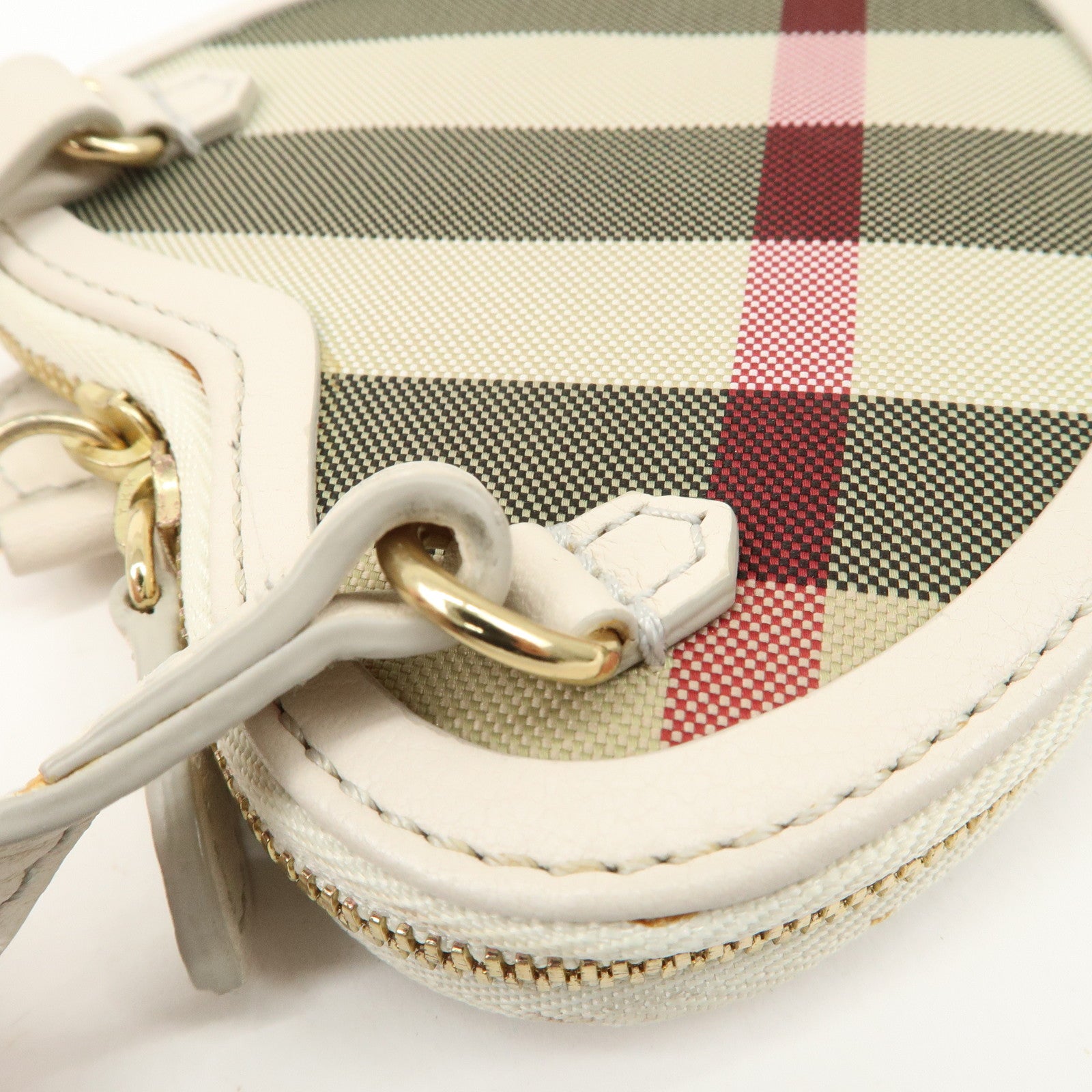 BURBERRY Canvas Leather Shoulder Pouch Nova Plaid Ivory Used