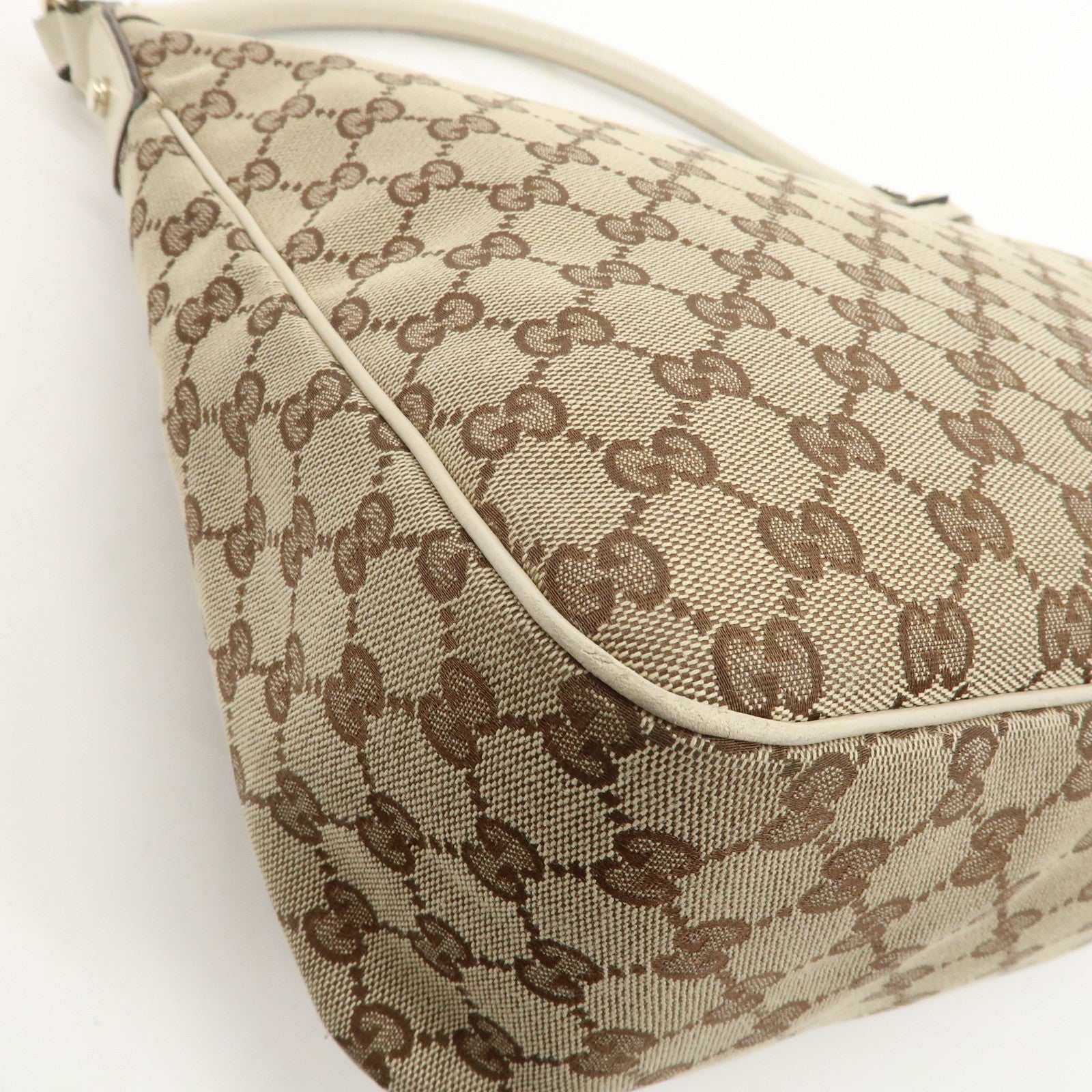 GUCCI GG Canvas Leather Shoulder Bag Beige Ivory 153025