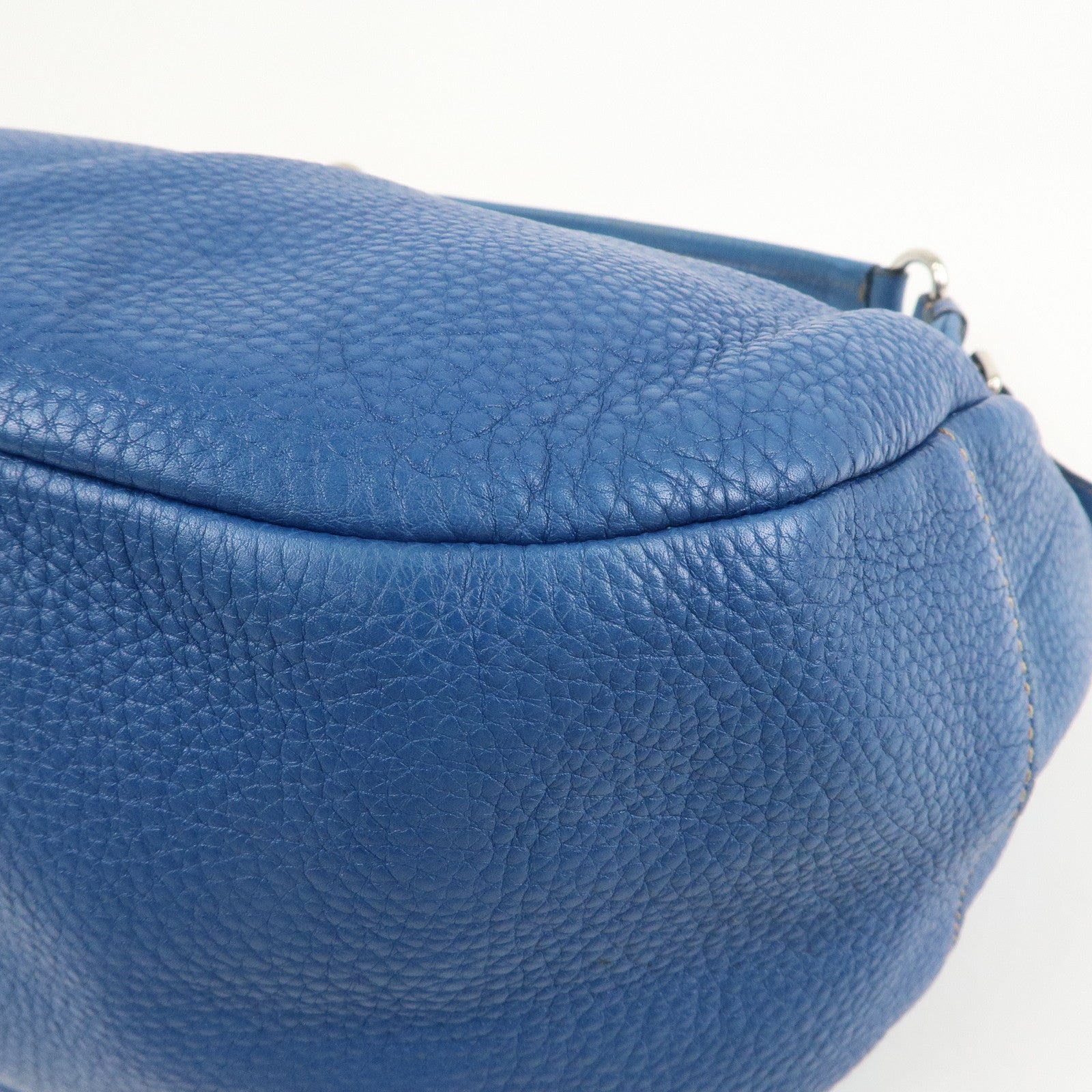 PRADA Logo Leather Shoulder Bag Blue Silver HDW