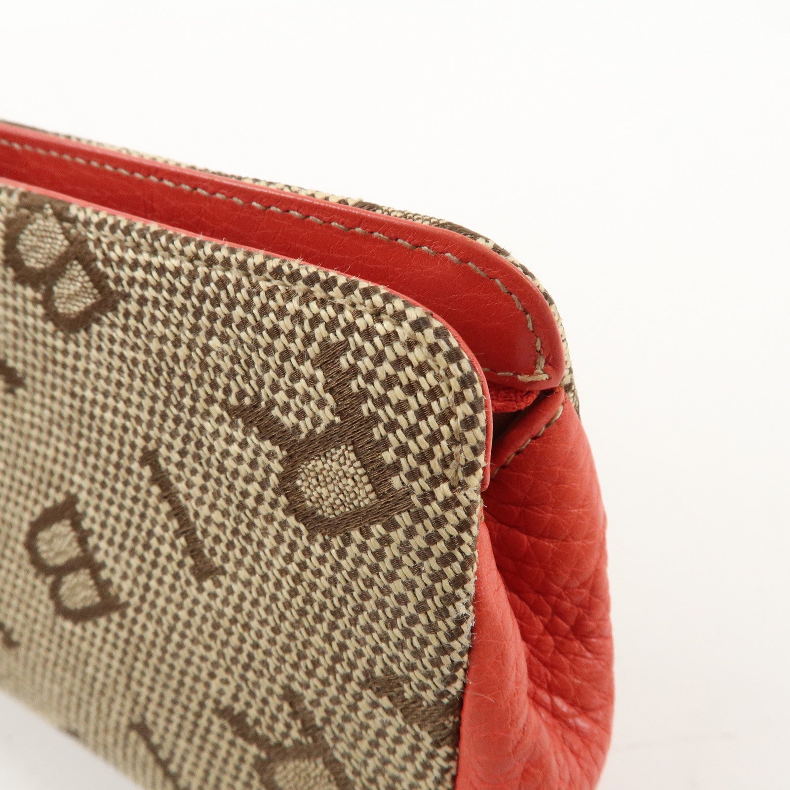 BVLGARI Canvas Leather Logomania Pouch Beige Red