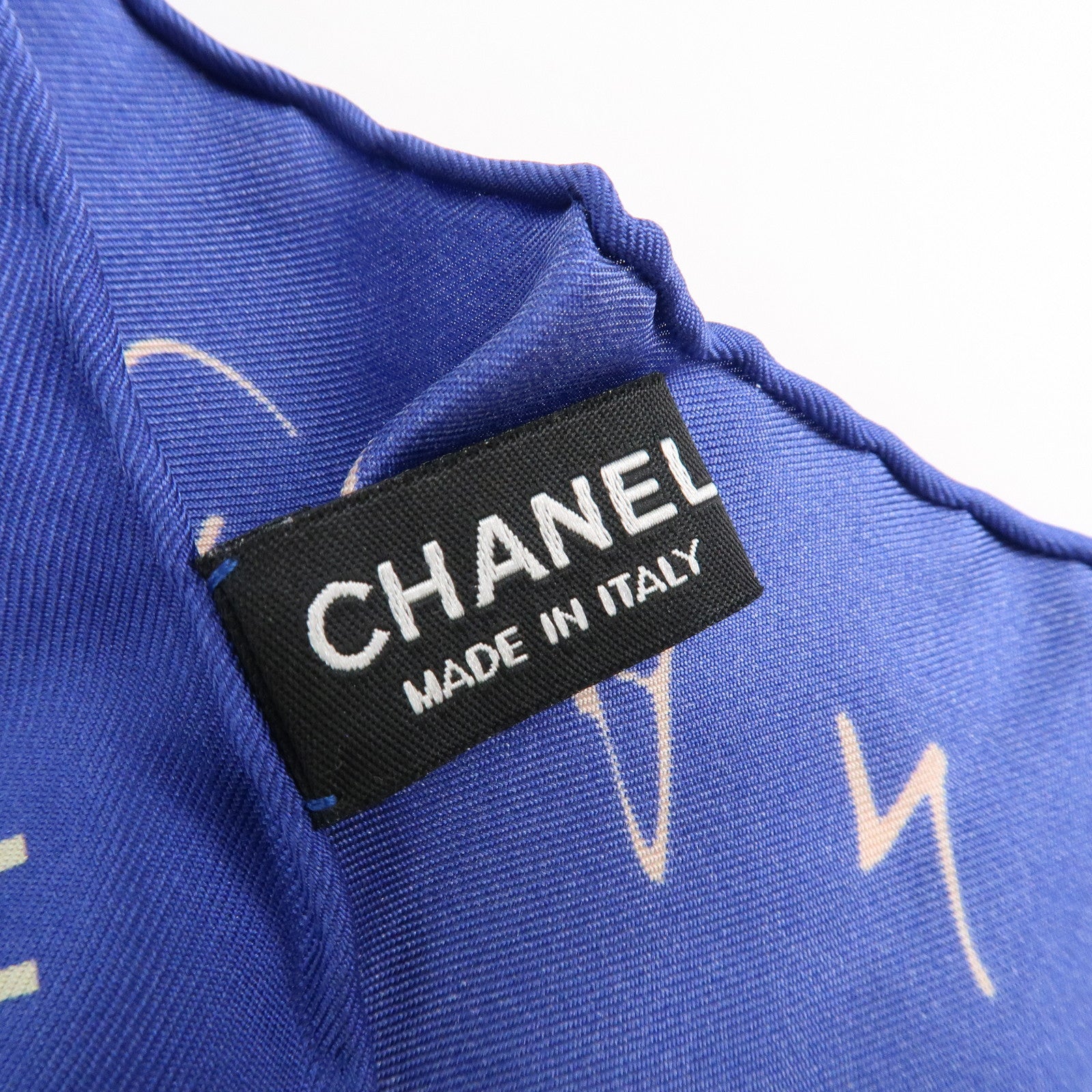 CHANEL Silk 100% Scarf CHANLE Logo Print Blue Used