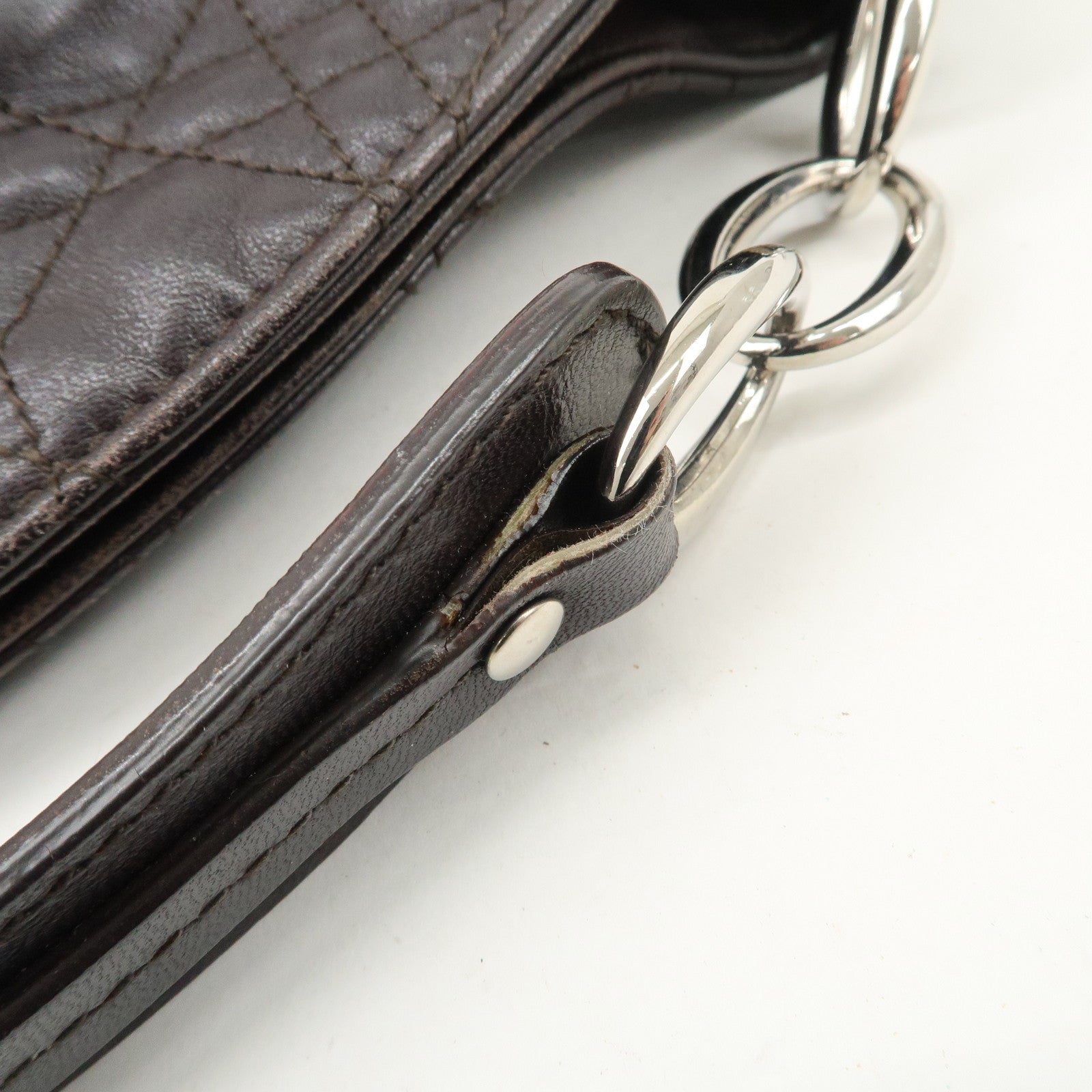 Christian Dior Cannage Leather Chain Shoulder Bag Logo Charm Used