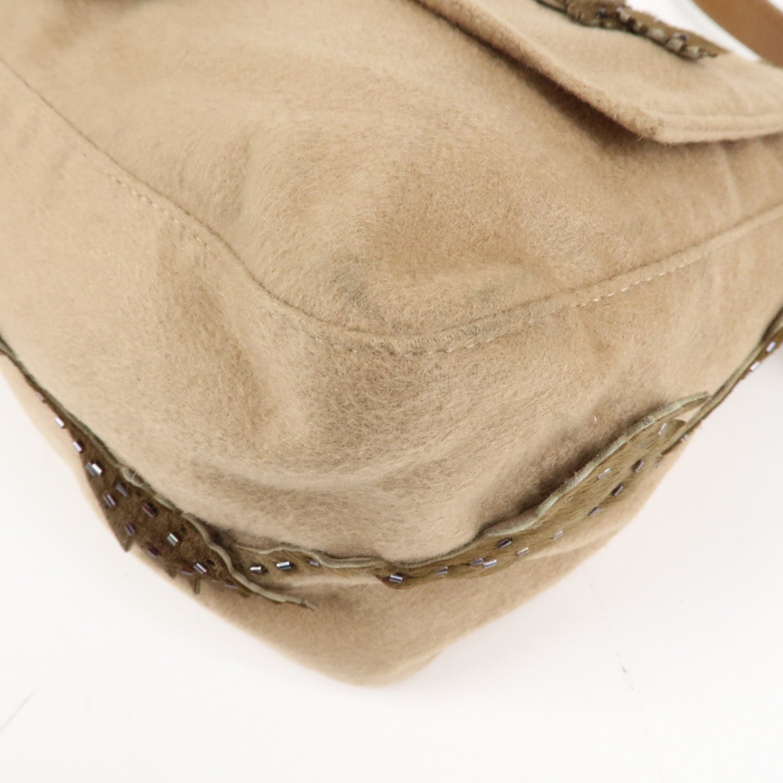 FENDI Mamma Baguette Wool Unborn Calf Shoulder Bag 26325 Used