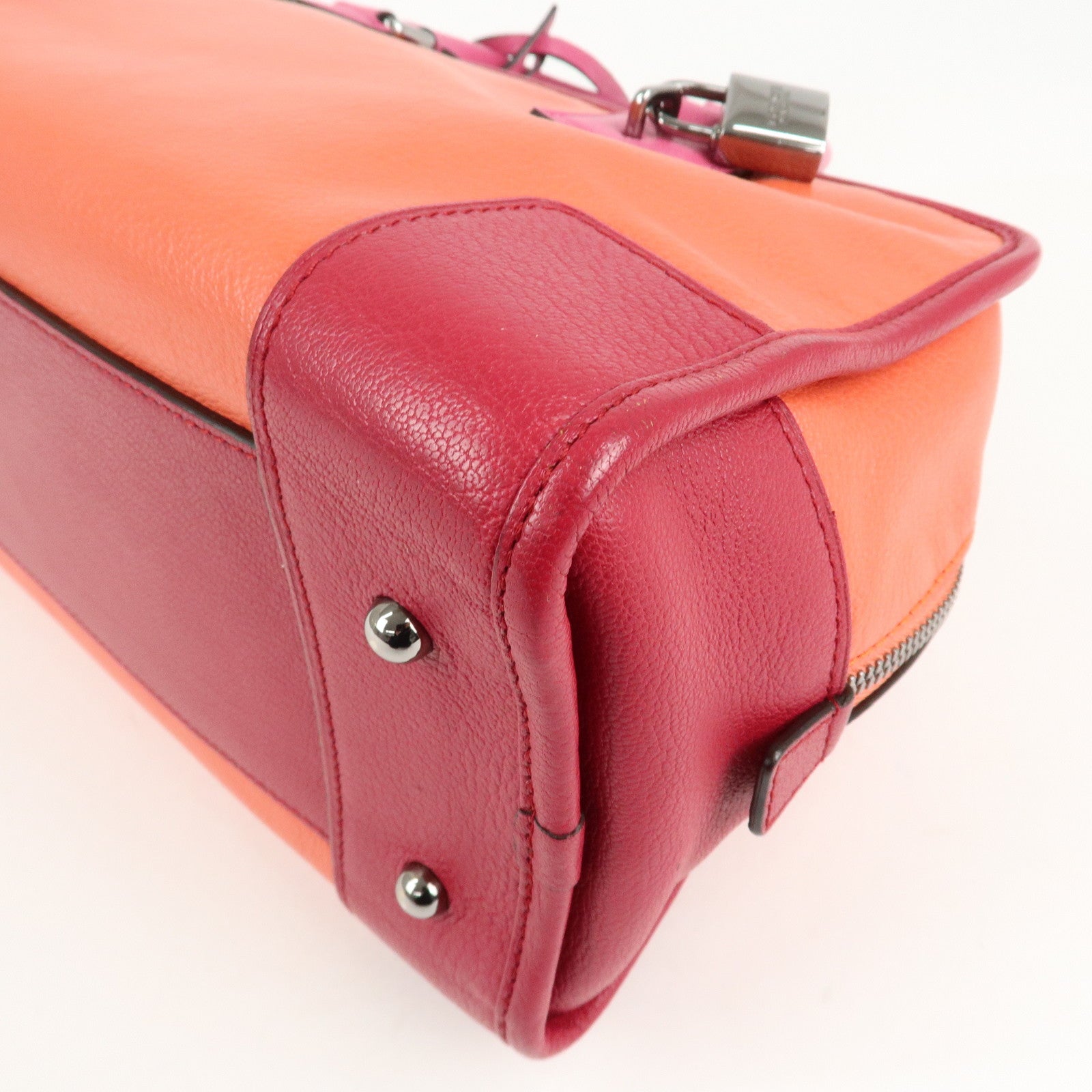 LOEWE Anagram Leather Amazona 28 Hand Bag Orange Bordeaux Pink