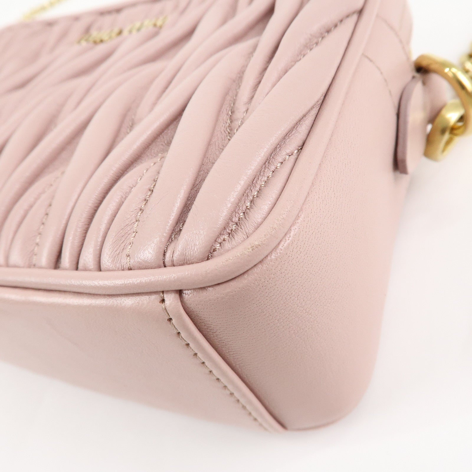 MIU MIU Matelasse Leather Chain Shoulder Bag Pink Beige Used