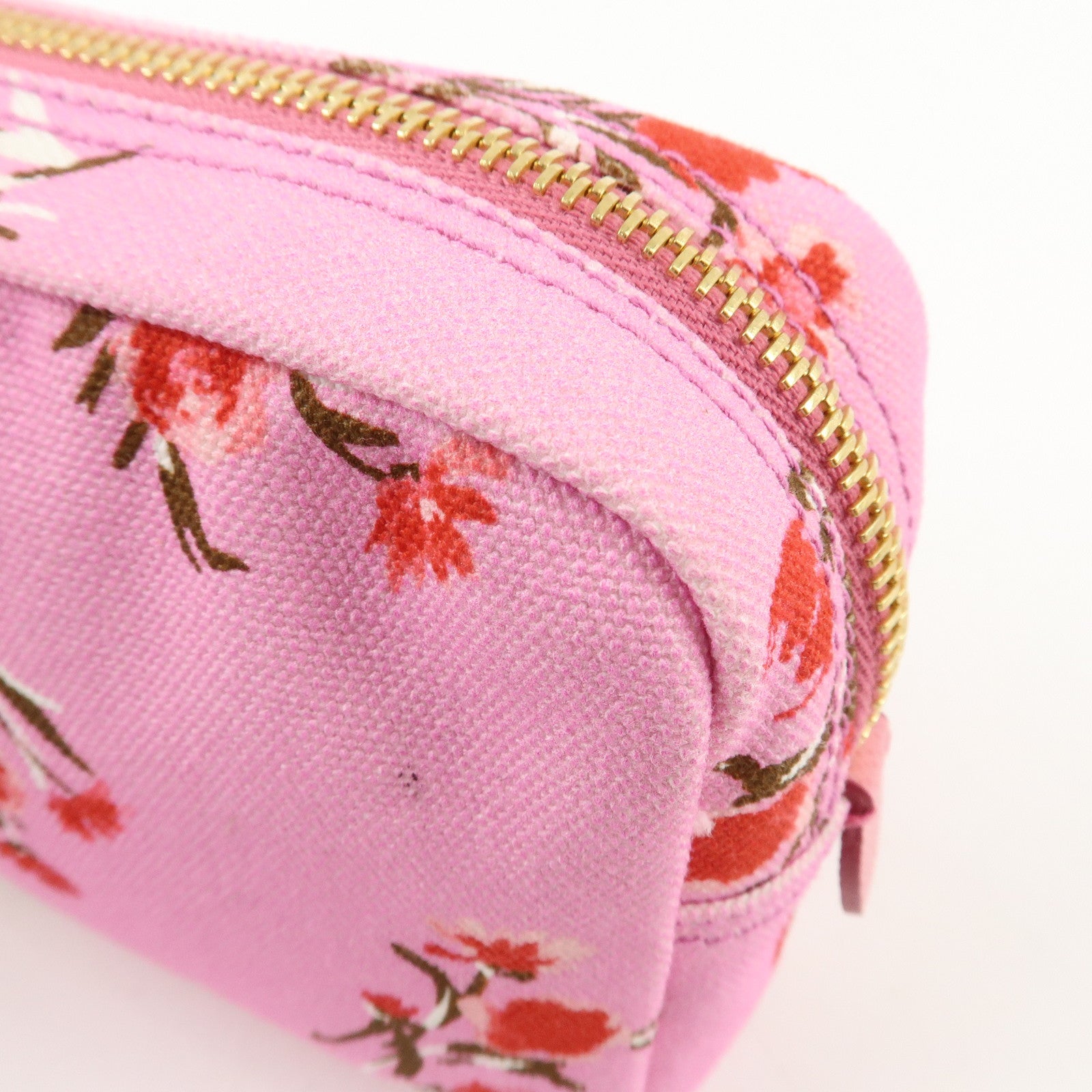 PRADA Canapa Canvas Leather Cosmetic Pouch Flower 1NA021 Pink