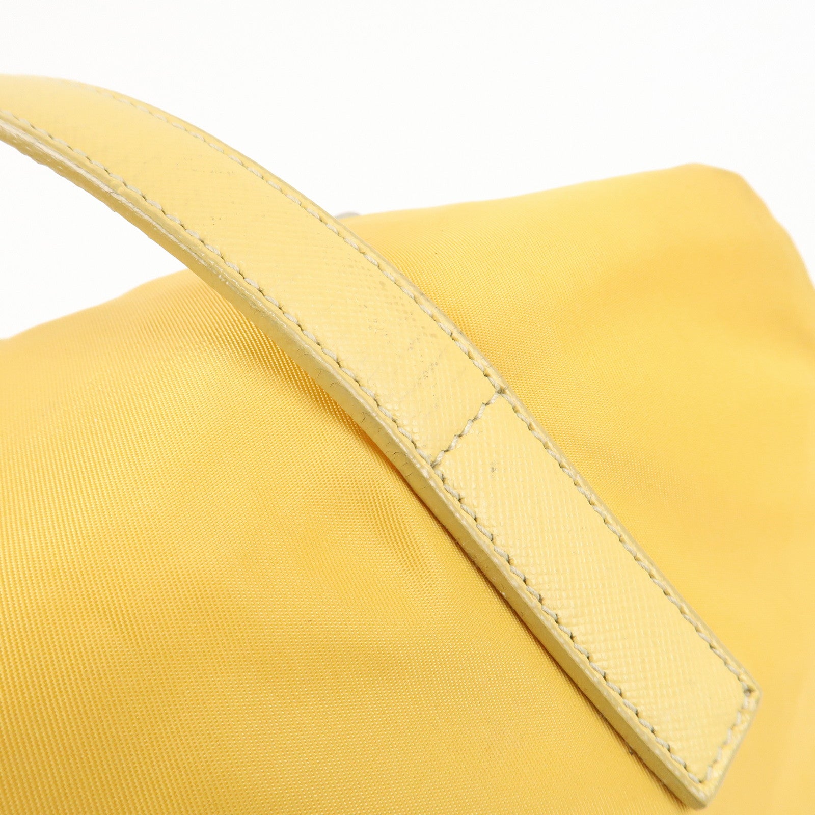 PRADA Logo Nylon Leather Boston Bag Shoulder Bag Yellow Silver Used