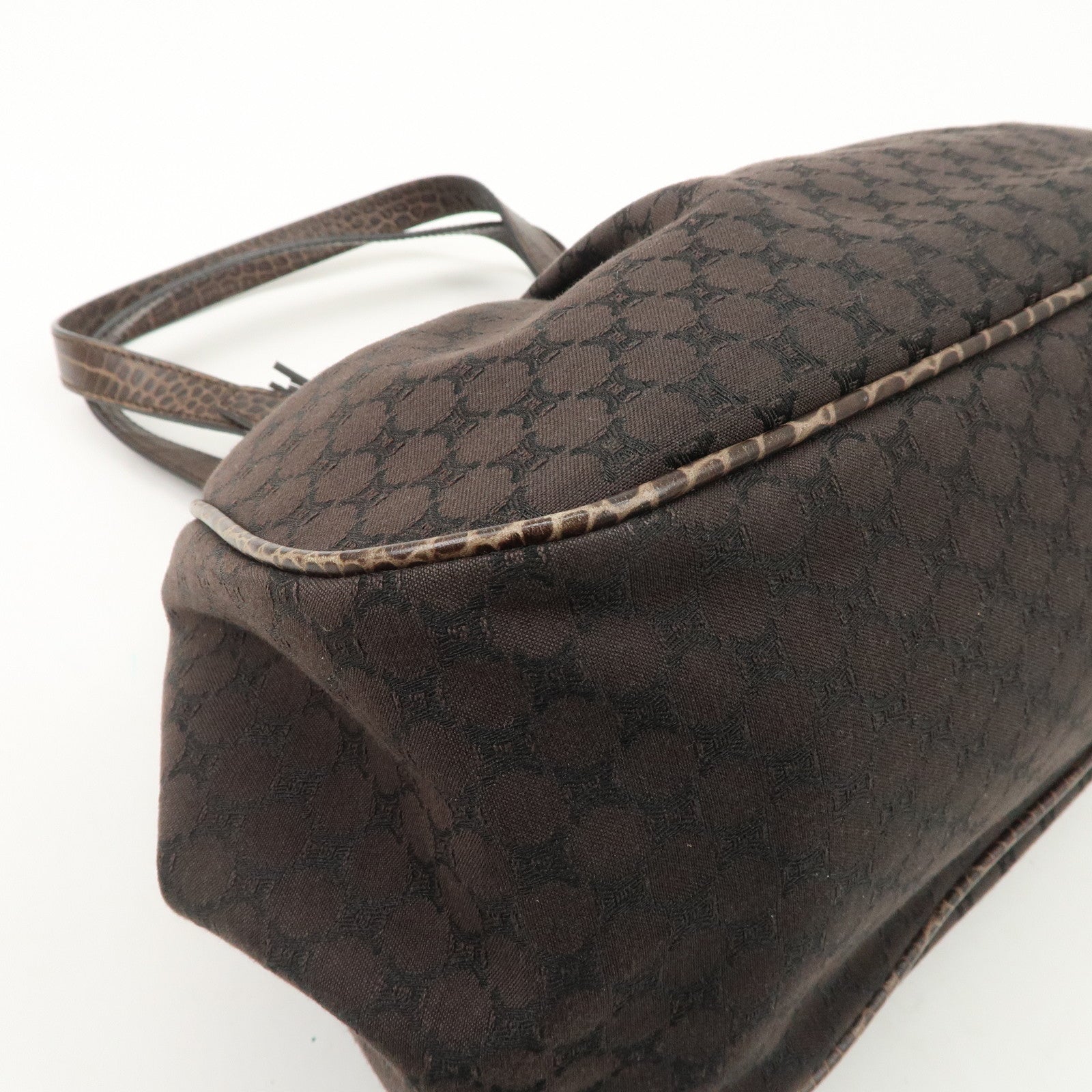 CELINE Macadam Canvas Leather Shoulder Bag Fringe Brown Used