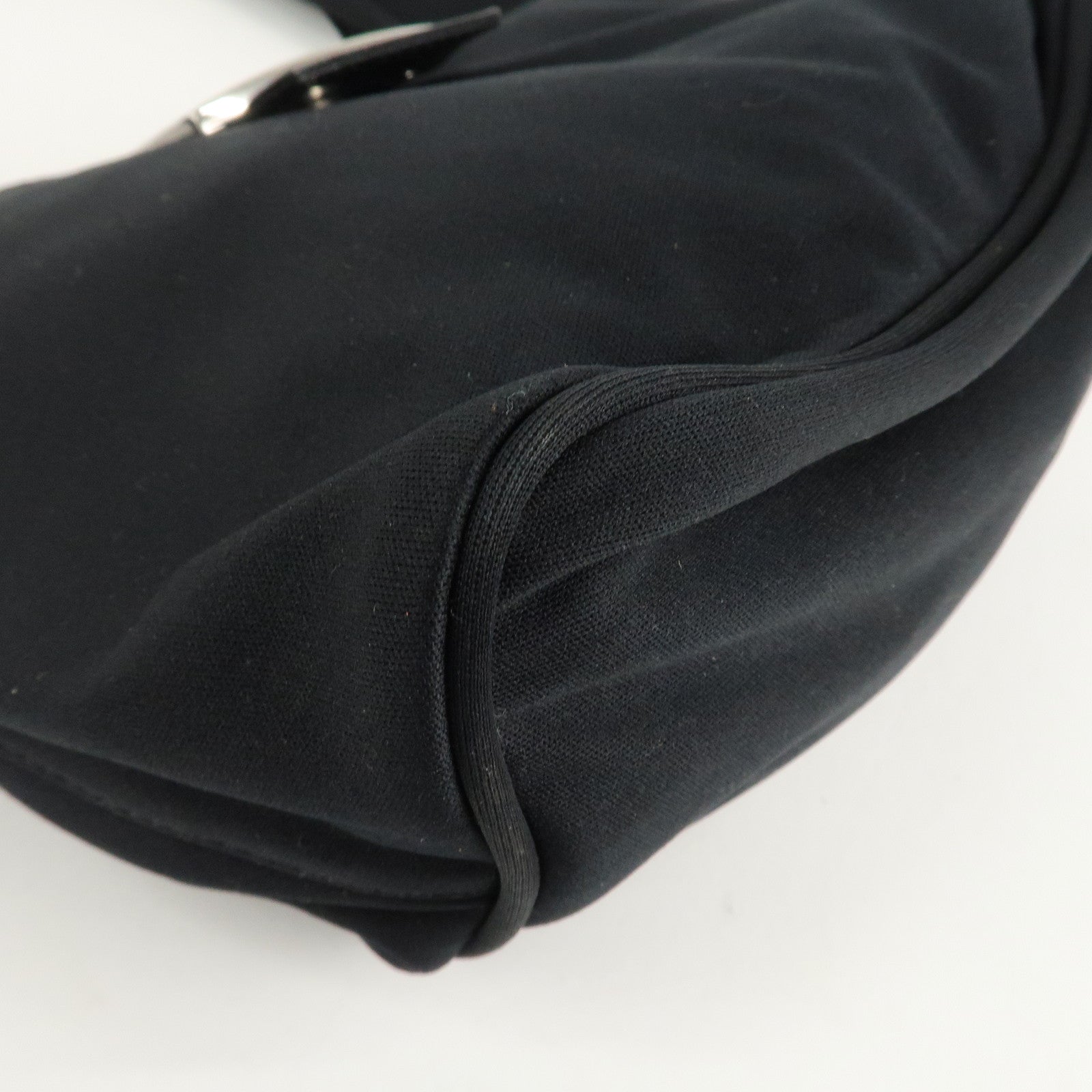 FENDI Cotton Leather Shoulder Bag Black 26686 Used