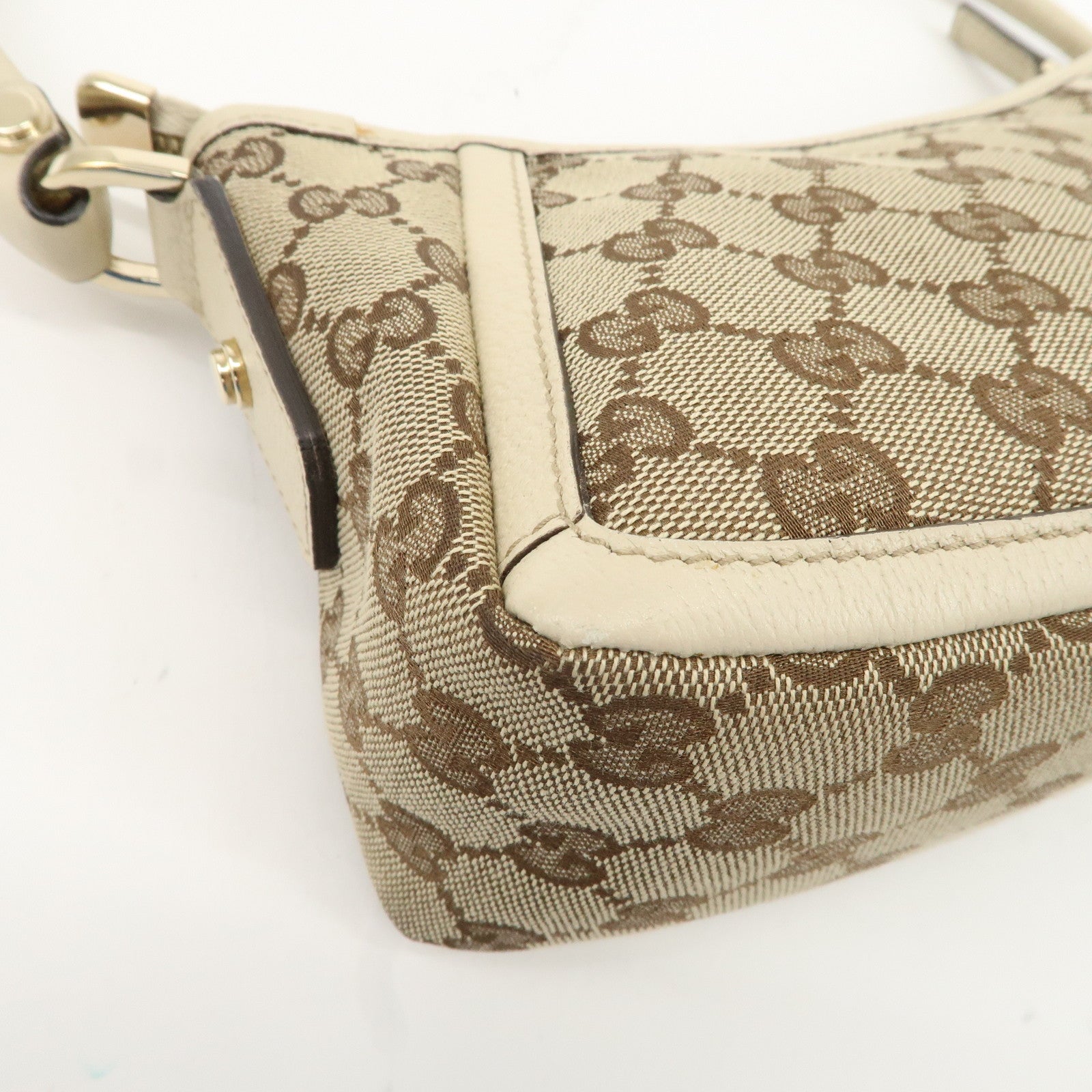 GUCCI Abbey GG Canvas Leather Shoulder Bag Beige Gold 130939