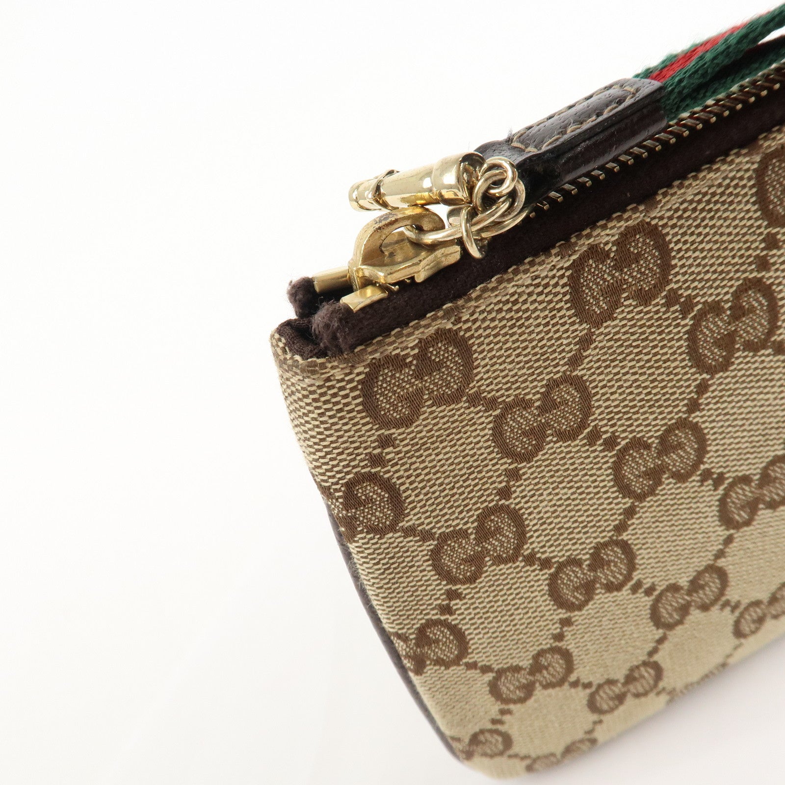 GUCCI Sherry GG Canvas Leather Pouch with Charm 186657