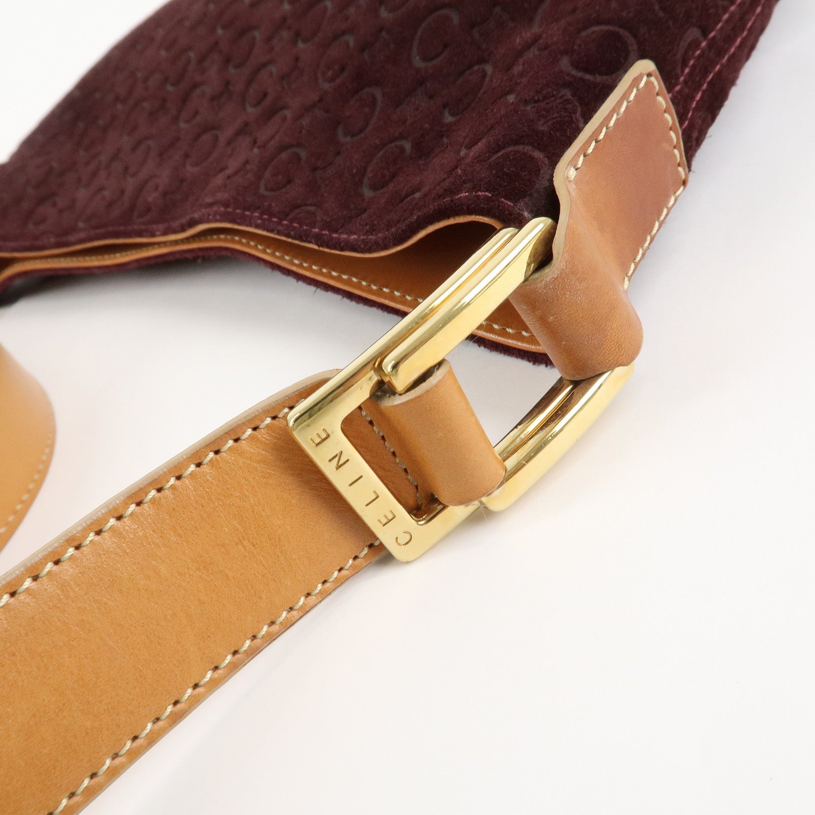CELINE Suede Shoulder Bag Wine Beige MC00/2 Used