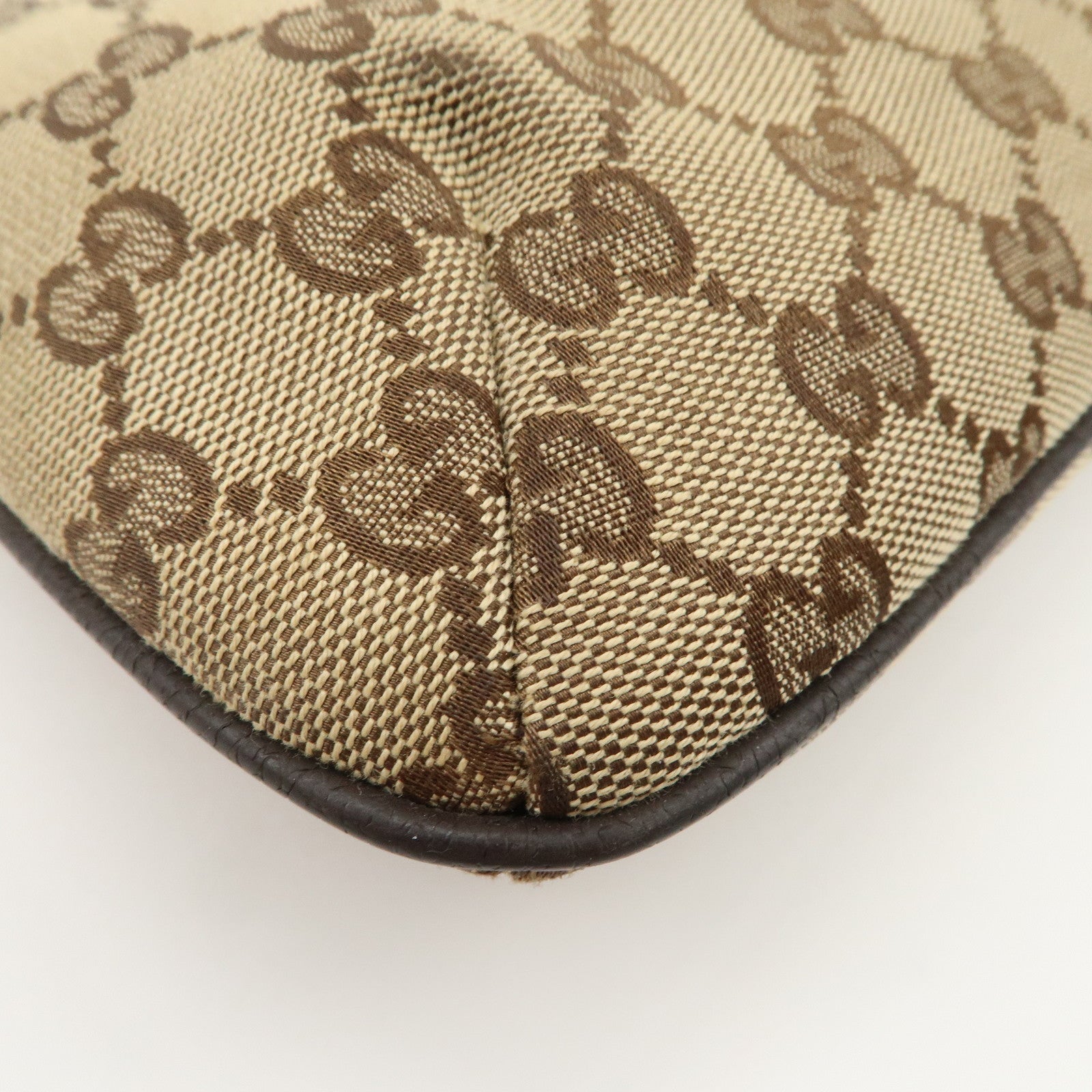 GUCCI GG Canvas Leather Shoulder Bag Beige Dark Brown 189749 Used