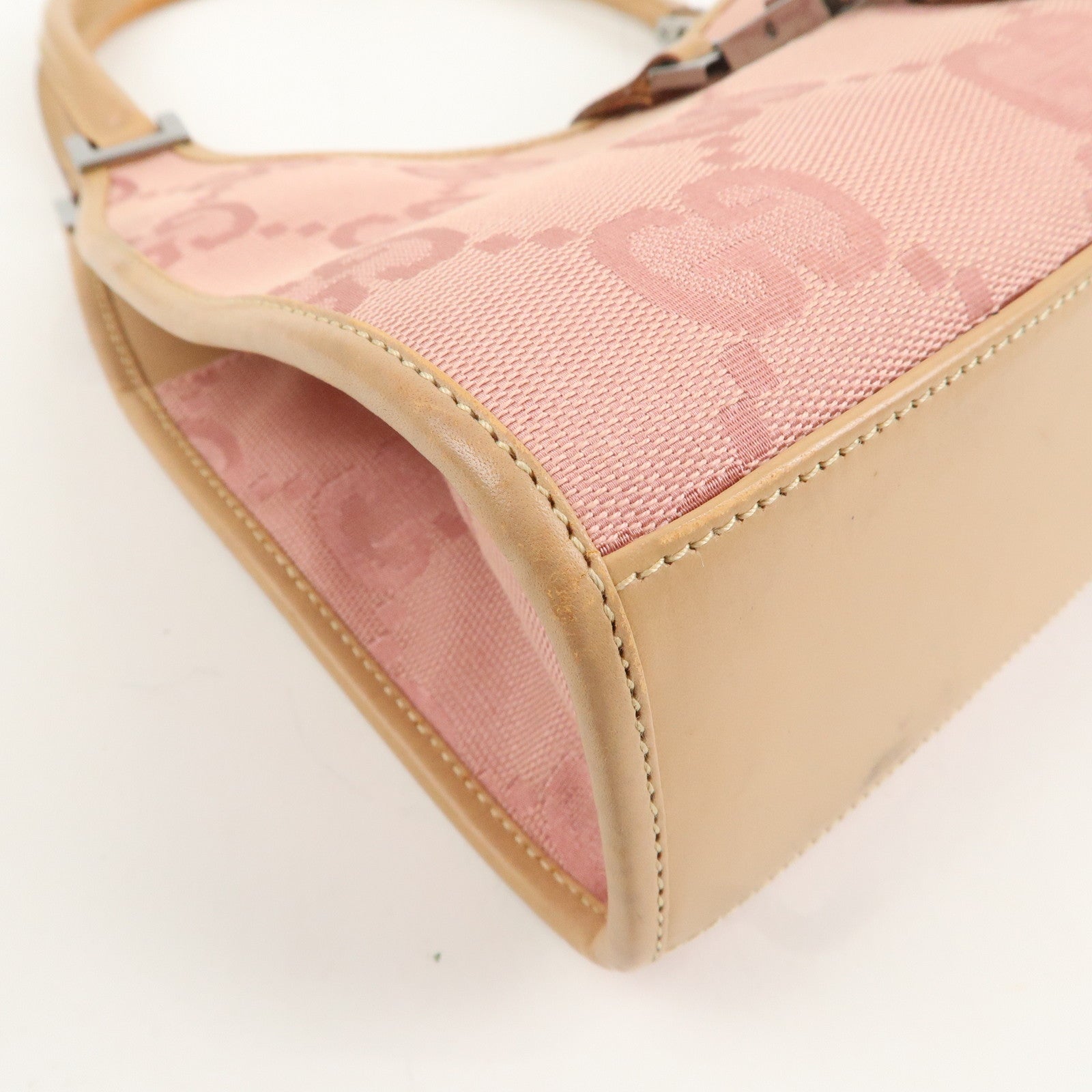 GUCCI Jackie Jumbo GG Canvas Leather Hand Bag Pink Beige 002.1068