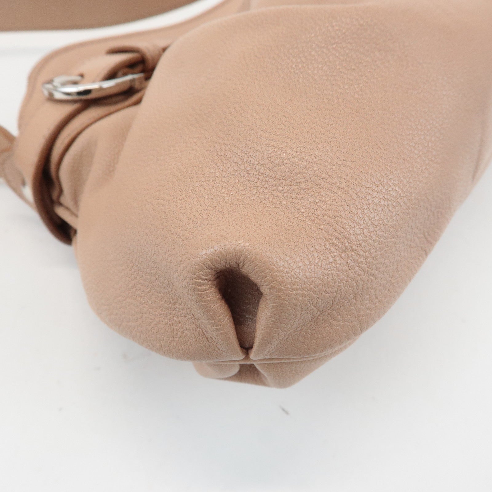 Ferragamo Gancini Leather Shoulder Bag Beige Silver Hardware Used