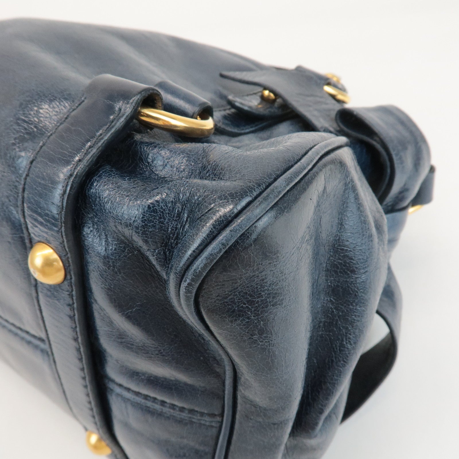 MIU MIU Ribbon Leather 2Way Shouder Bag Hand Bag Navy