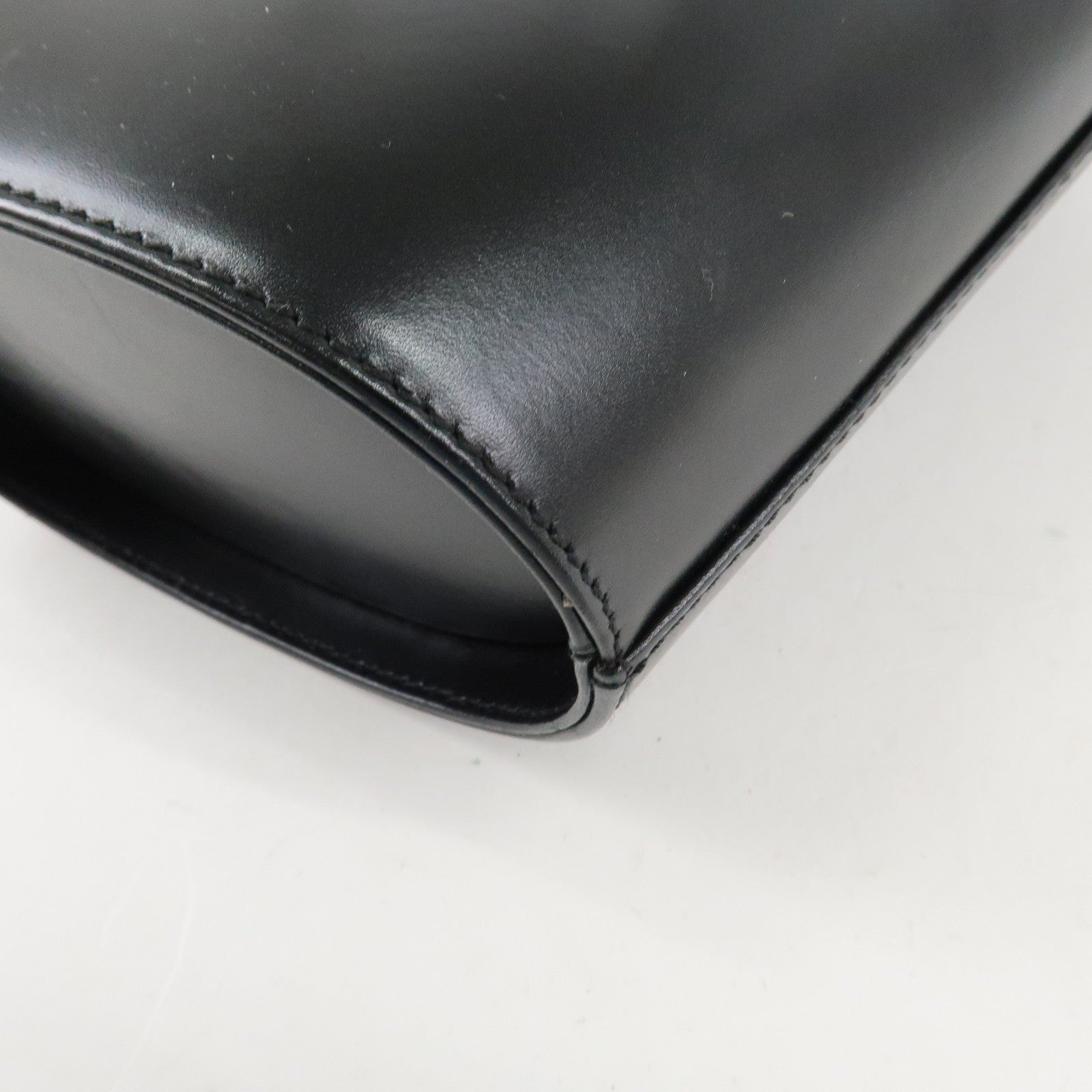 Ferragamo Vara Ribbon Leather Small Hand Bag Black Gold HDW Used