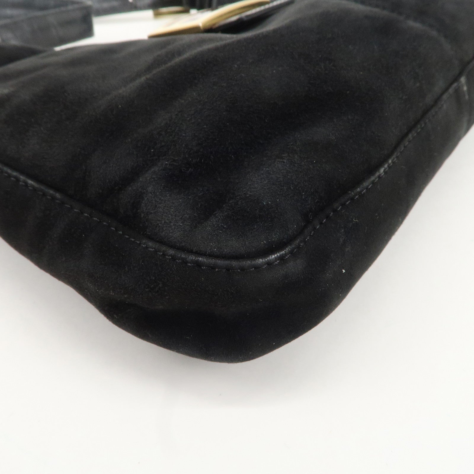 FENDI Suede Leather Shoulder Bag Black 26569