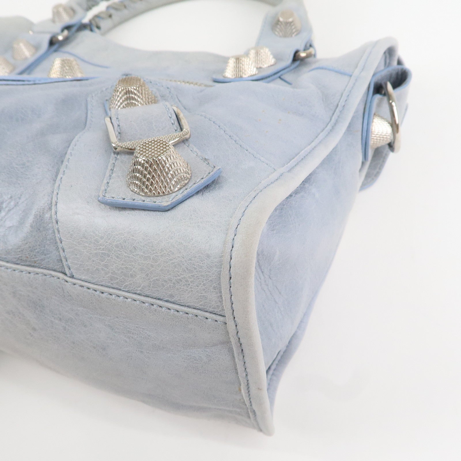 BALENCIAGA The Giant City Leather 2Way Hand Bag Light Blue 173084