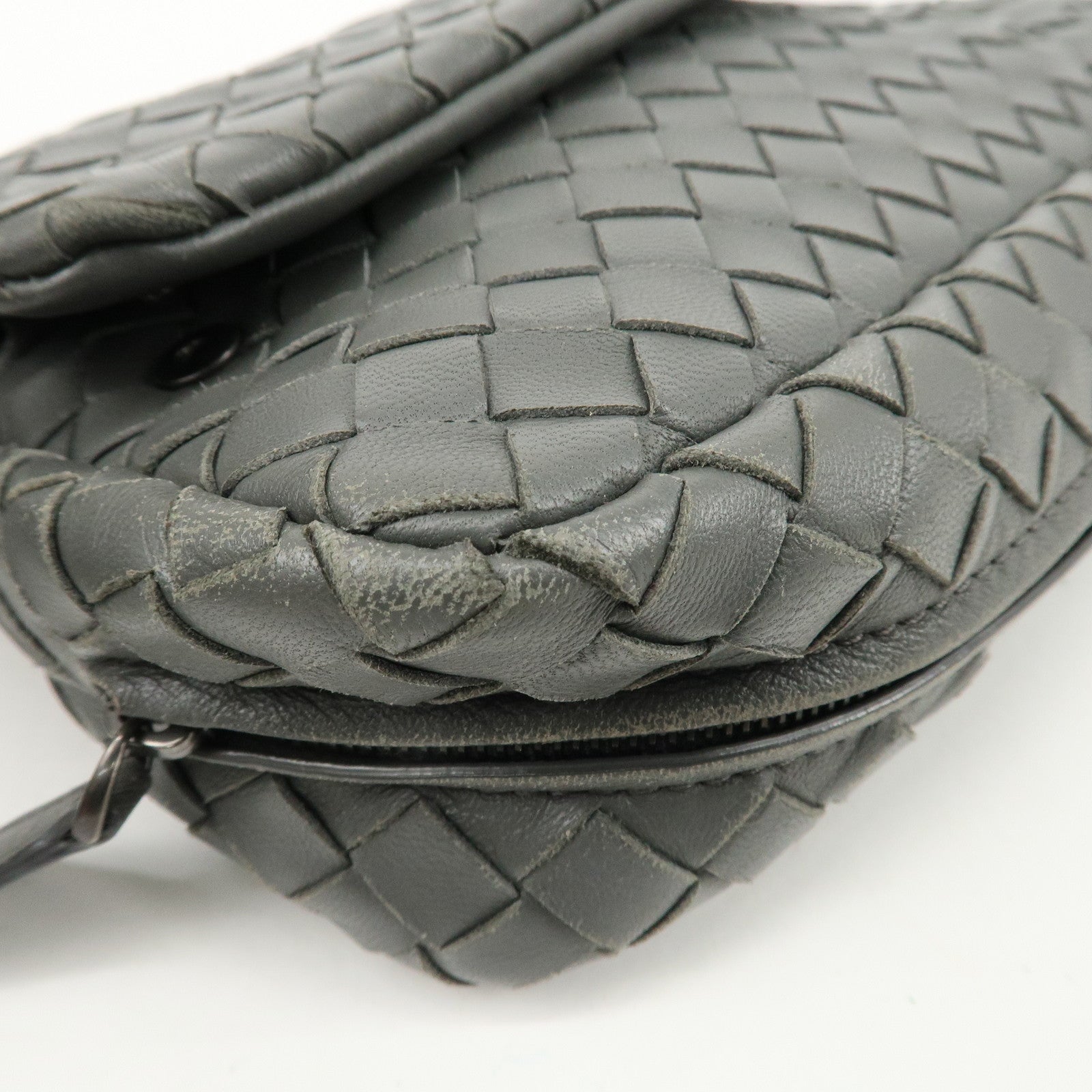 BOTTEGA VENETA Intrecciato Leather Chain Shoulder Bag Gray 310774 Used