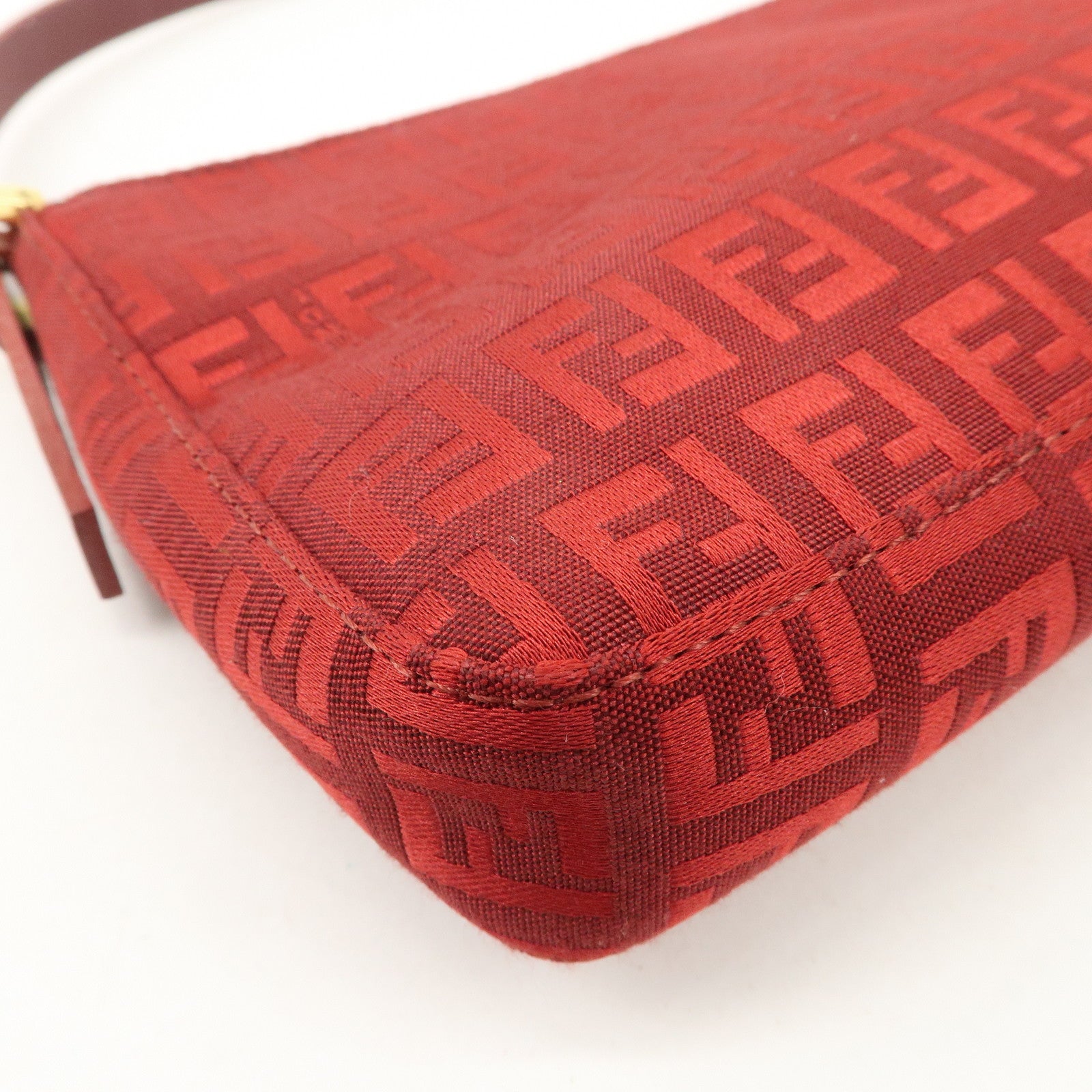 FENDI Zucchino Canvas Leather Shoulder Bag Purse Red 8BR042 Used