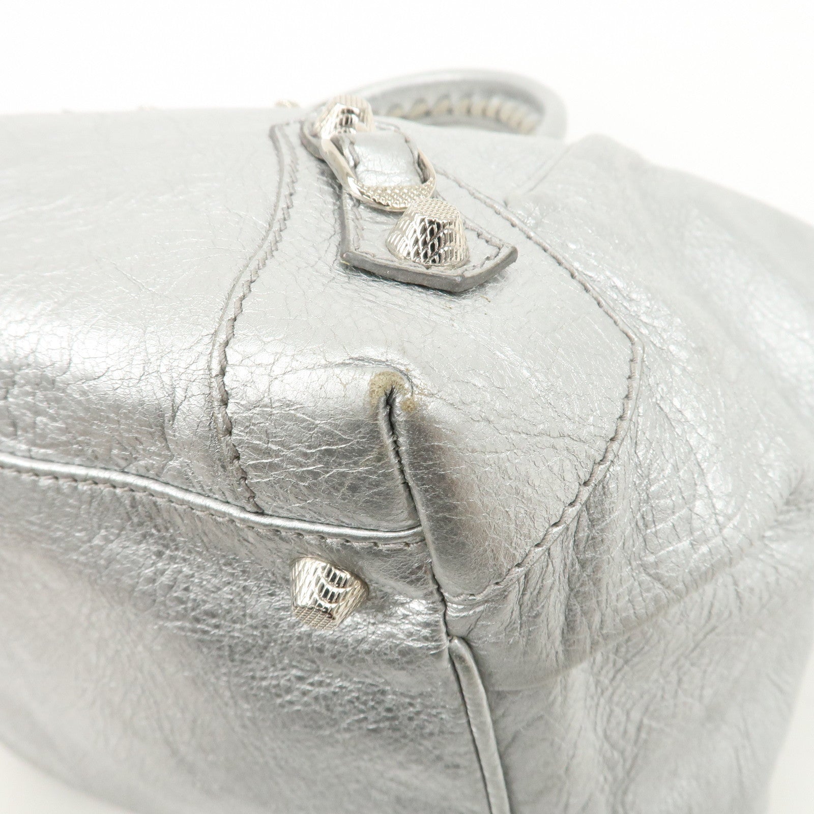 BALENCIAGA Giant Sunday Leather Hand Bag Silver 309537